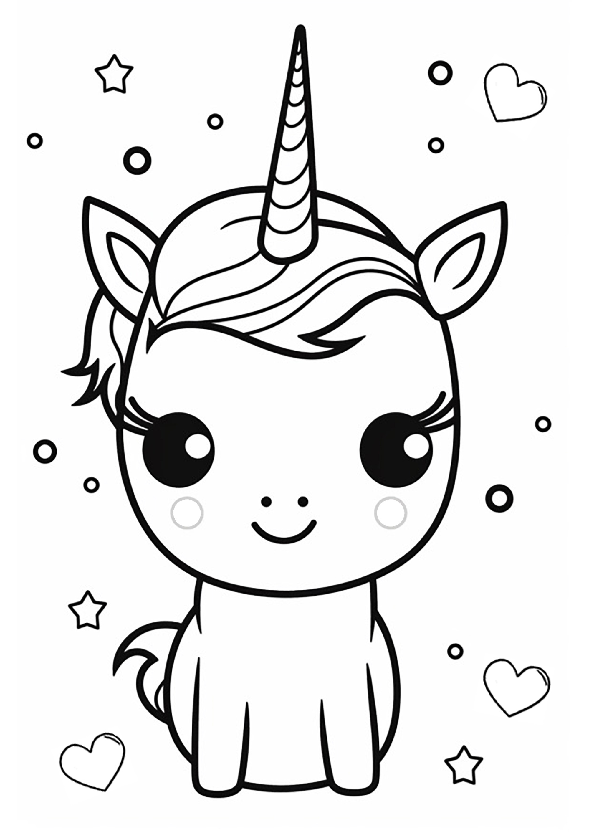 Kawaiii Einhorn (Ausmalbild von Kawaii zum Ausdrucken und Ausmalen für Kinder)