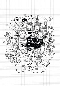 Ausmalbild von zum Ausdrucken und Ausmalen für Kinder : Zurück zur Schule im Kawaii-Modus!