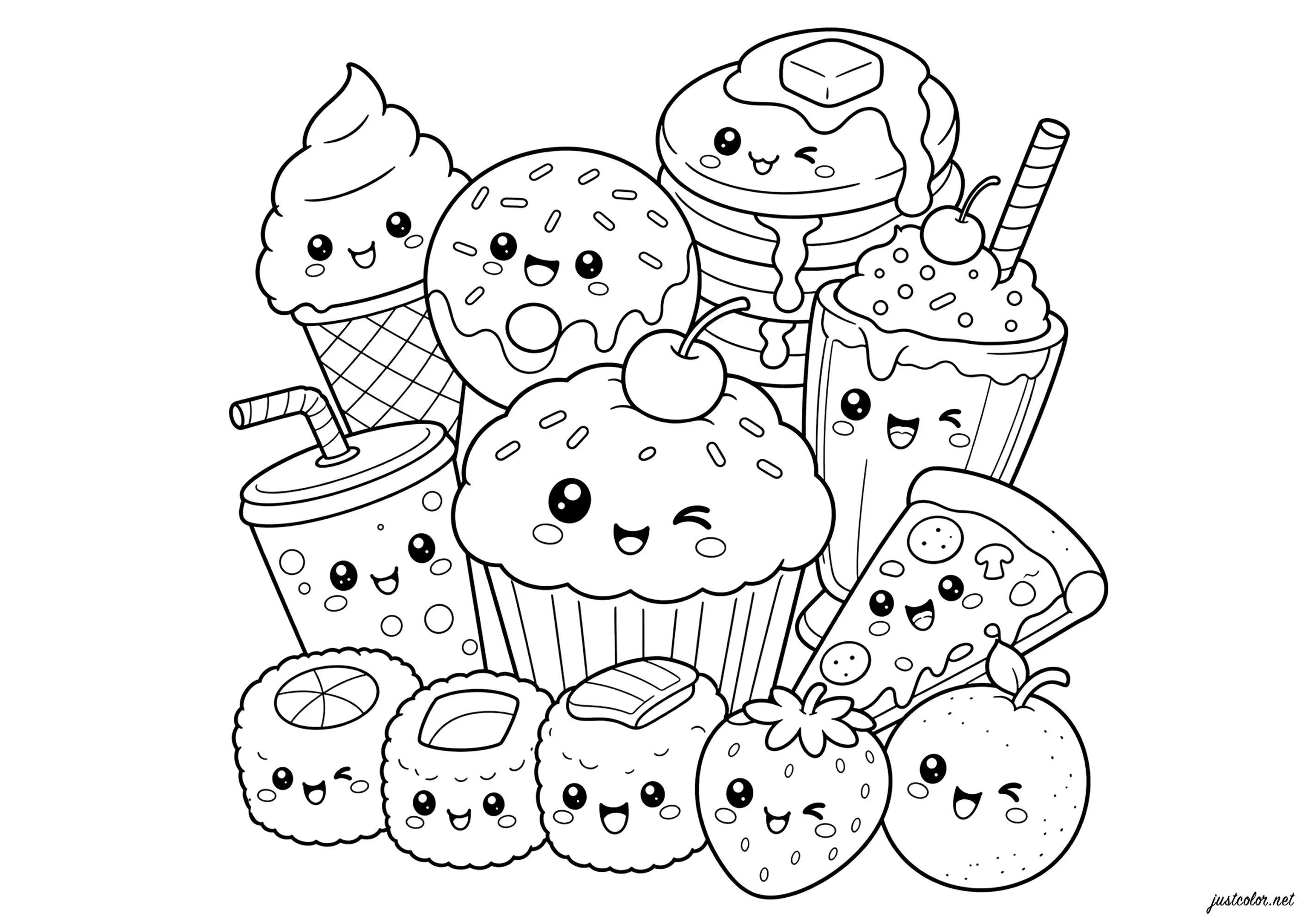 Kostenlose Ausmalbilder von kawaii zum Herunterladen (Ausmalbild zum Ausdrucken und Ausmalen für Kinder)
