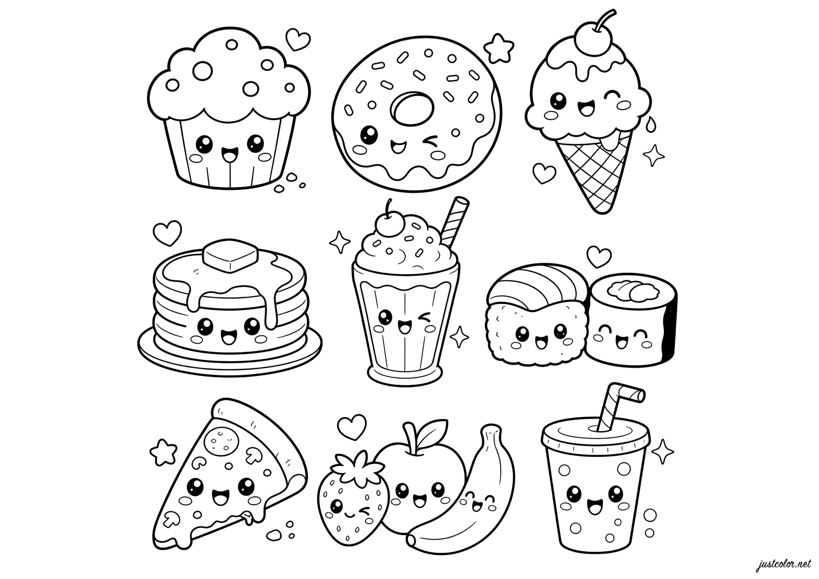 Kostenlose Ausmalbilder von kawaii zum Herunterladen (Ausmalbild zum Ausdrucken und Ausmalen für Kinder)