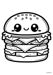 Gourmet-Hamburger (Ausmalbild von Kawaii)