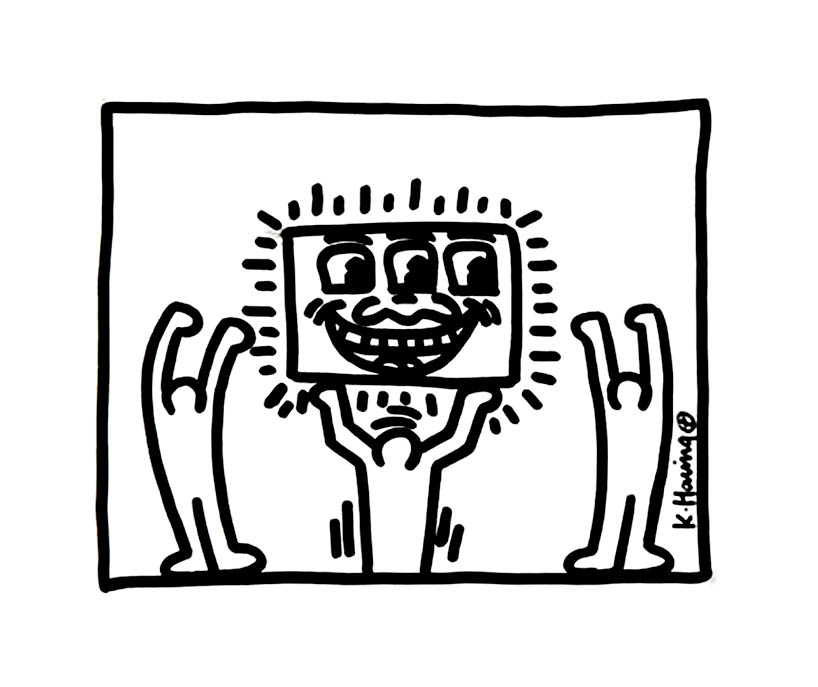 Personen, die Fernsehen schauen (Ausmalbild von Keith Haring zum Ausdrucken und Ausmalen für Kinder)