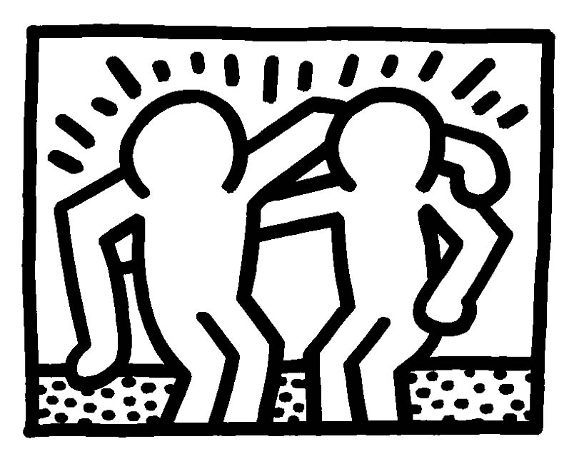 Harings Darstellung der Freundschaft (Ausmalbild von Keith Haring zum Ausdrucken und Ausmalen für Kinder)