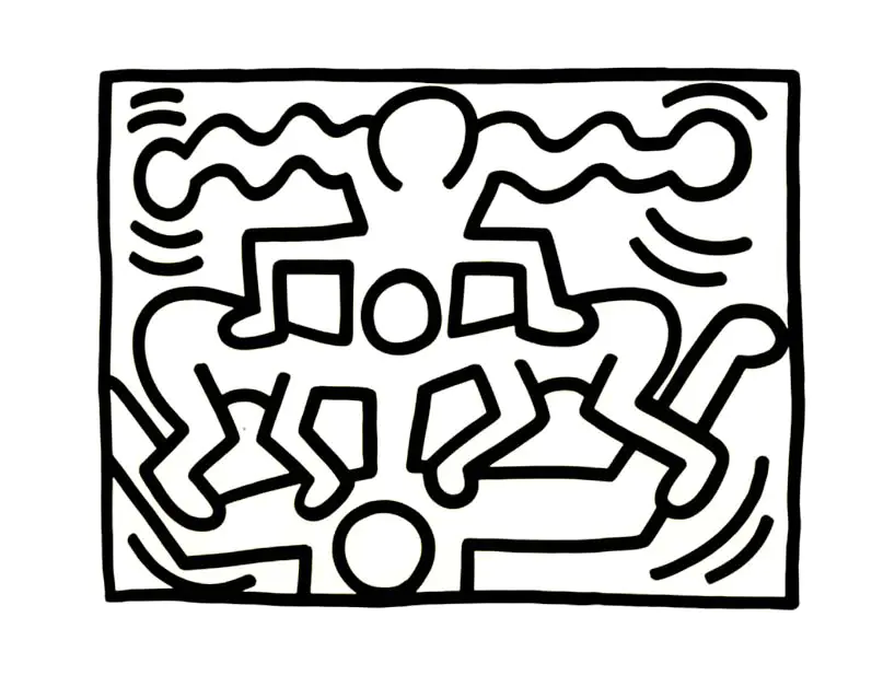Verschachtelte Charaktere (Ausmalbild von Keith Haring zum Ausdrucken und Ausmalen für Kinder)