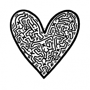Ein hübsches Herz voller Figuren (Ausmalbild von Keith Haring)