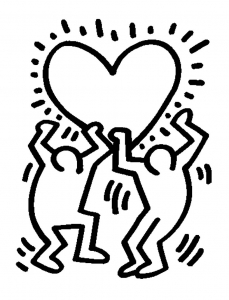 Zwei Personen, die ein Herz tragen (Ausmalbild von Keith Haring)