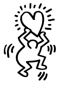 Charakter, der ein Herz trägt (Ausmalbild von Keith Haring)