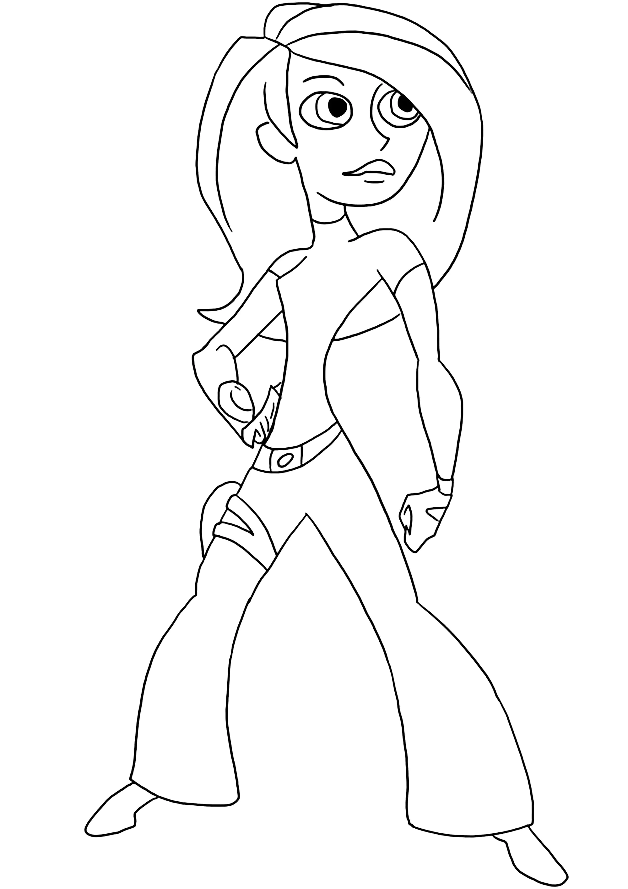 Einfaches Ausmalbild mit Kim möglich (Ausmalbild von Kim Possible zum Ausdrucken und Ausmalen für Kinder)
