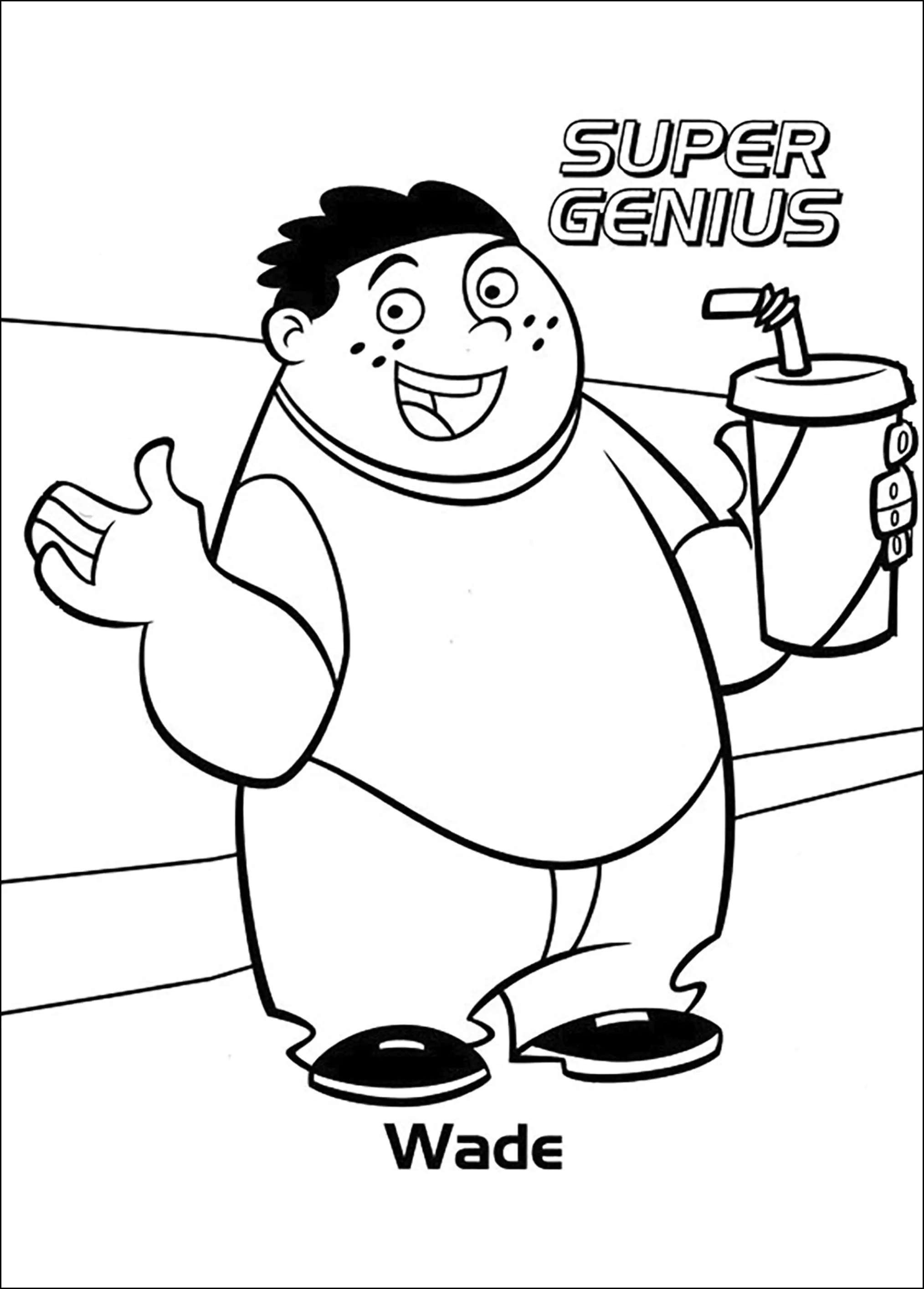 Wade, Super Genius (Ausmalbild von Kim Possible zum Ausdrucken und Ausmalen für Kinder)
