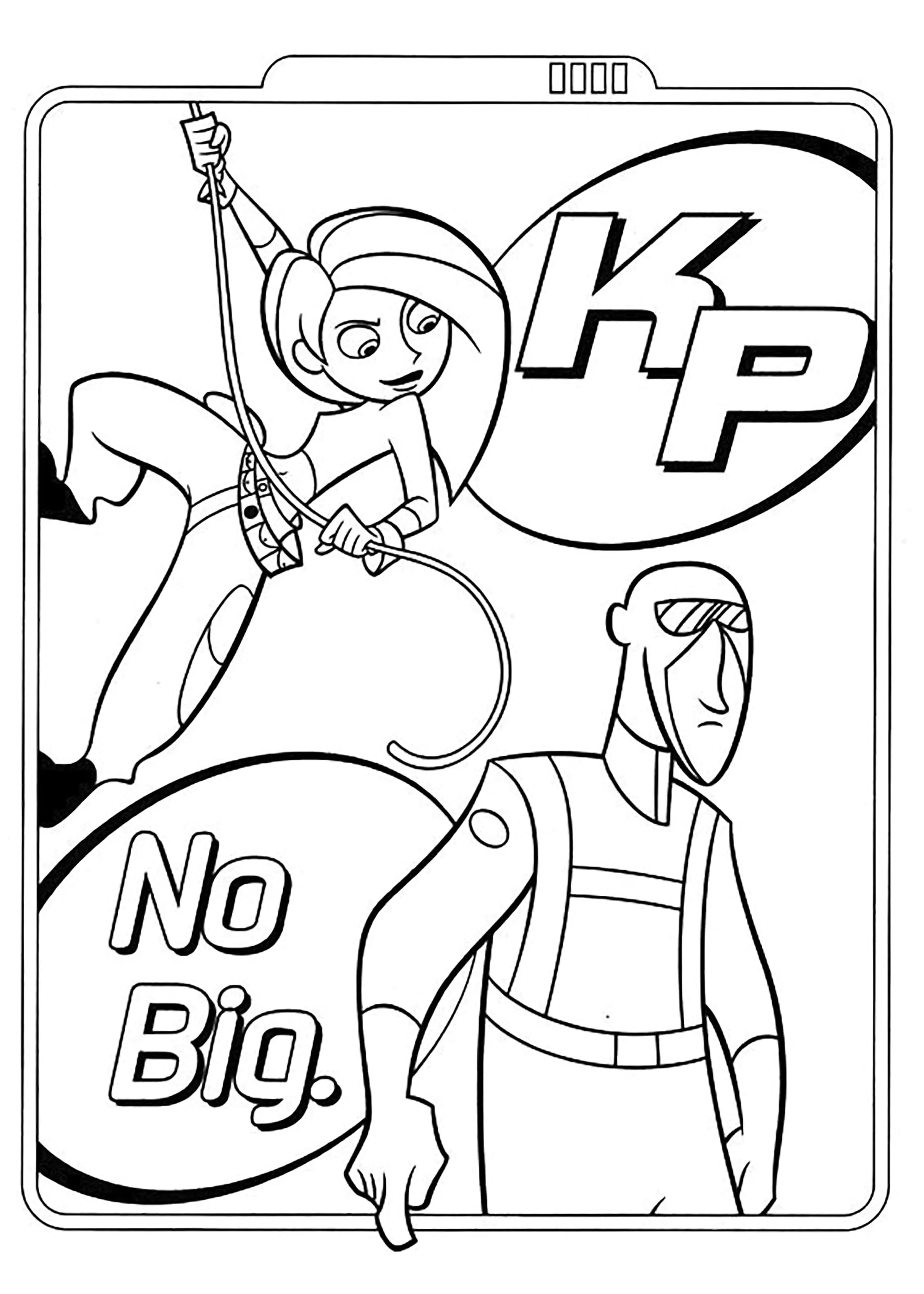 Kim und No Big (Ausmalbild von Kim Possible zum Ausdrucken und Ausmalen für Kinder)