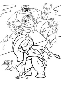 Kim, Ron und Rufus gegen einen Roboter (Ausmalbild von Kim Possible)