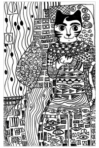Gustav Klimt neu interpretiert mit einer Katze (Ausmalbild)