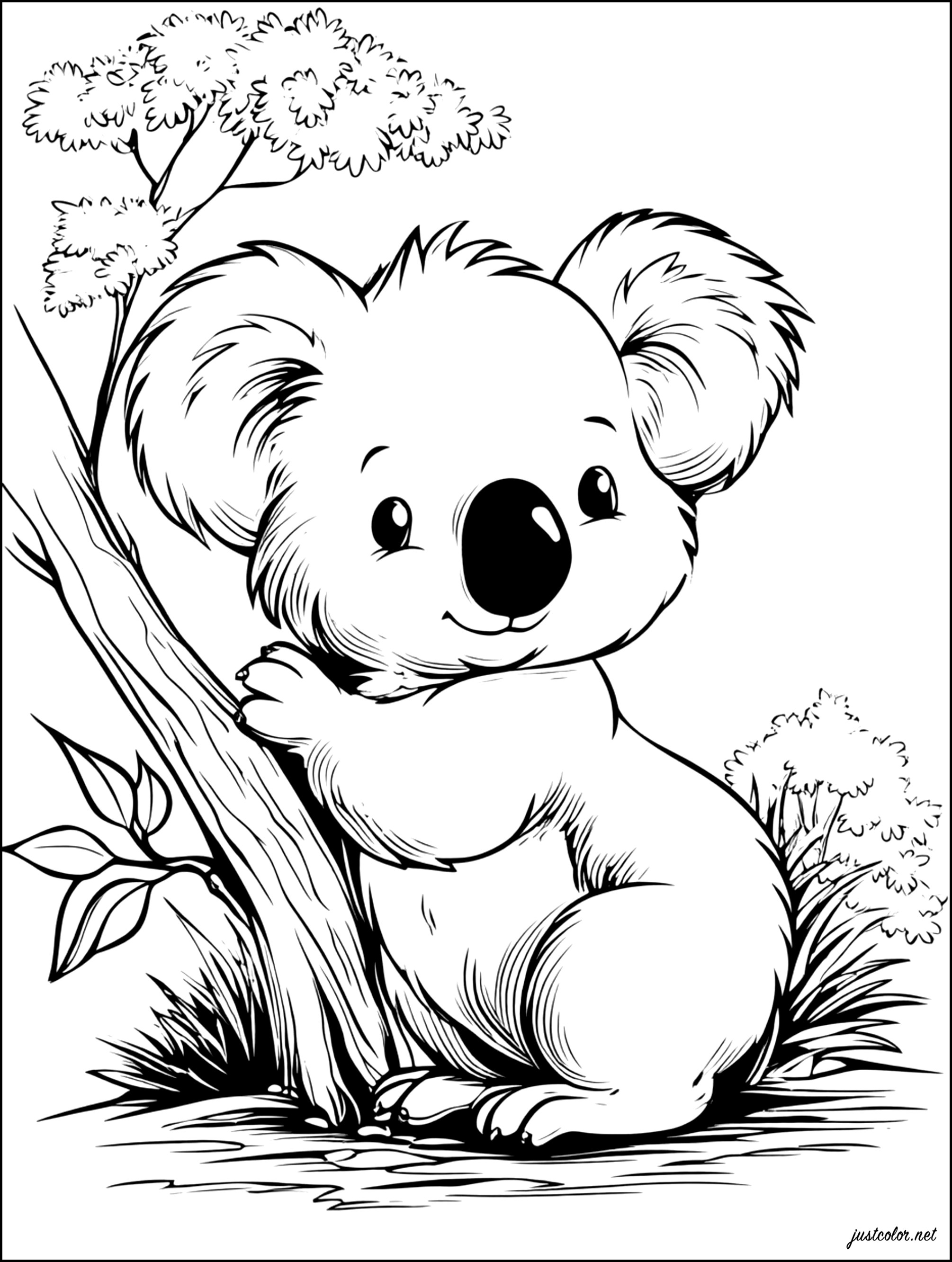 Ein verspielter Koala in der Wildnis - Ausmalbilder von Koalas zum Ausmalen