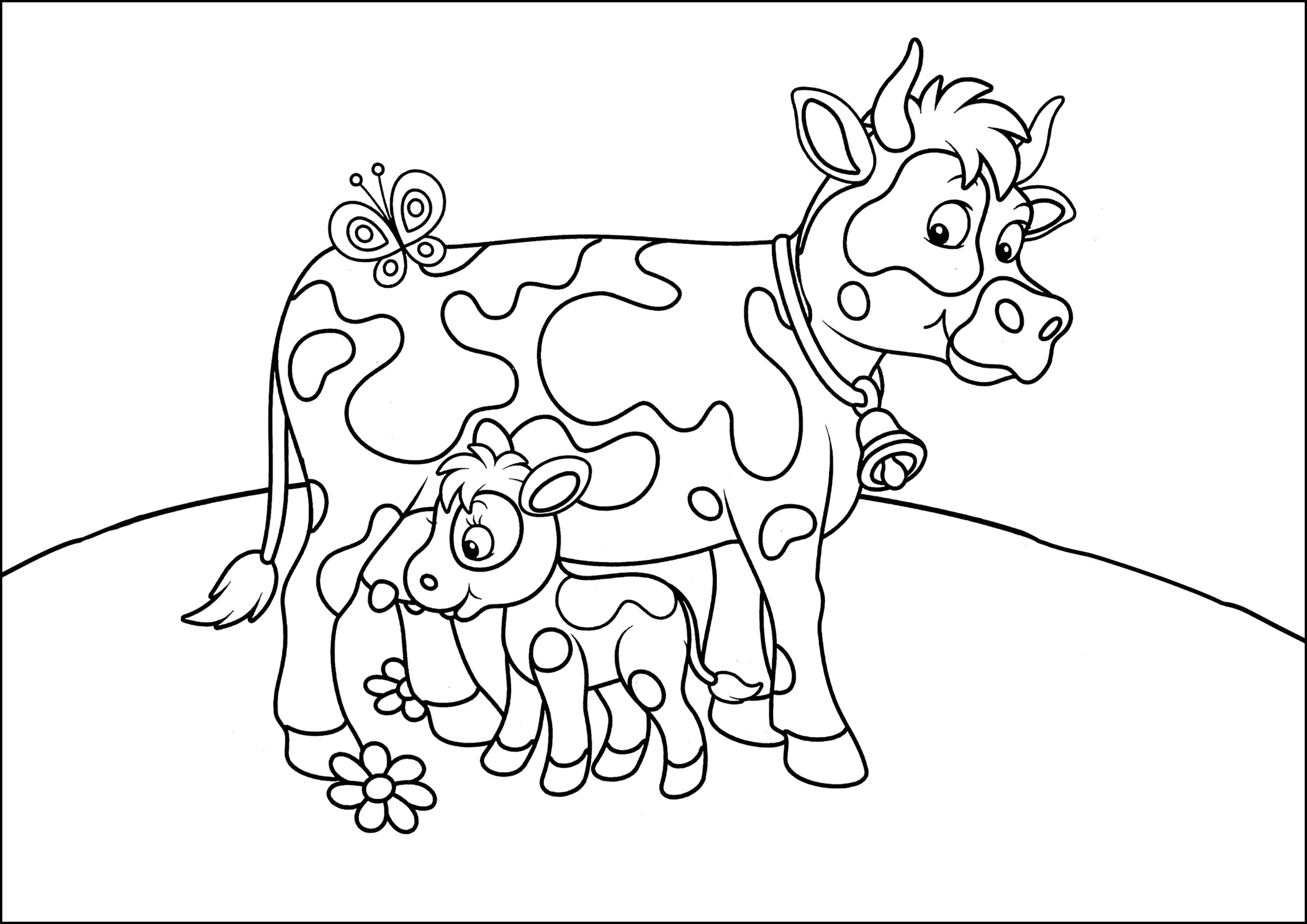 Kuh und Kalb (Ausmalbild zum Ausdrucken und Ausmalen für Kinder)