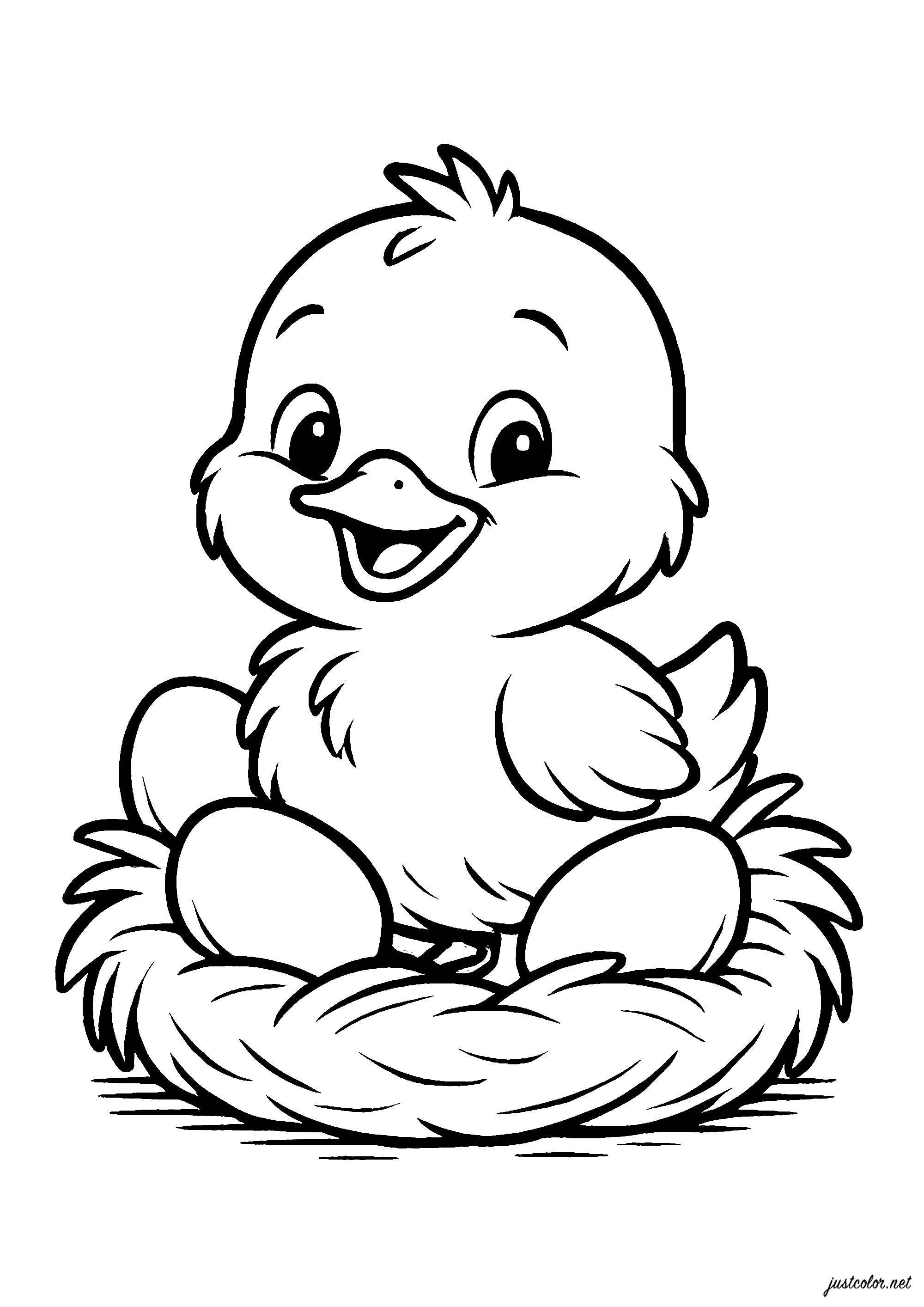 Ein junges Küken in seinem Nest (Ausmalbild zum Ausdrucken und Ausmalen für Kinder)