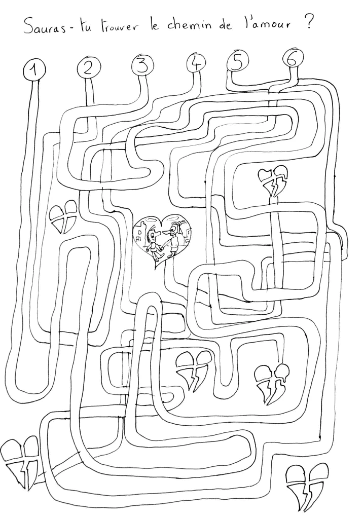Das Labyrinth der Herzen (Ausmalbild von Labyrinthe zum Ausdrucken und Ausmalen für Kinder)