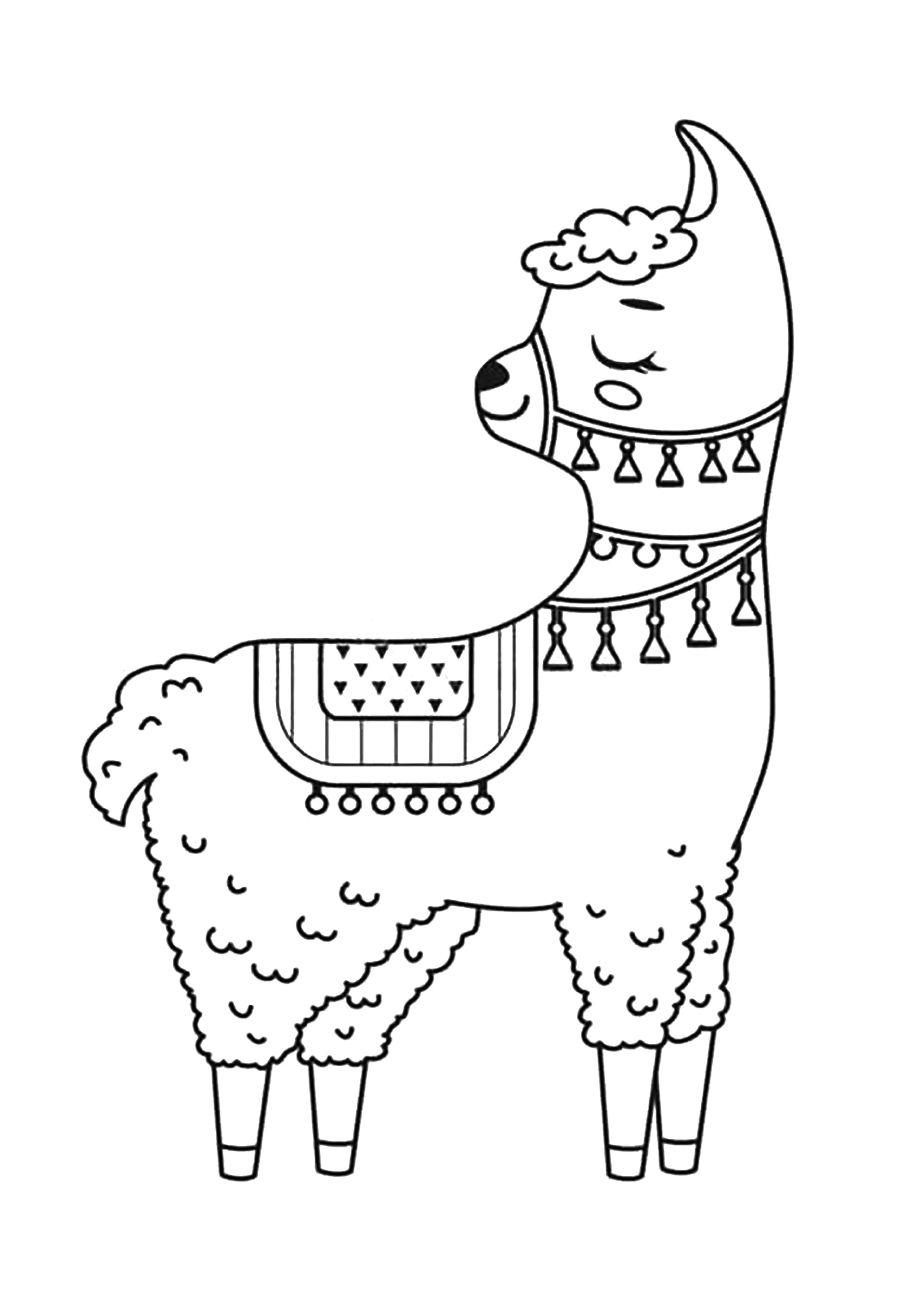 Kleines einfach dekoriertes Lama. (Ausmalbild zum Ausdrucken und Ausmalen für Kinder)