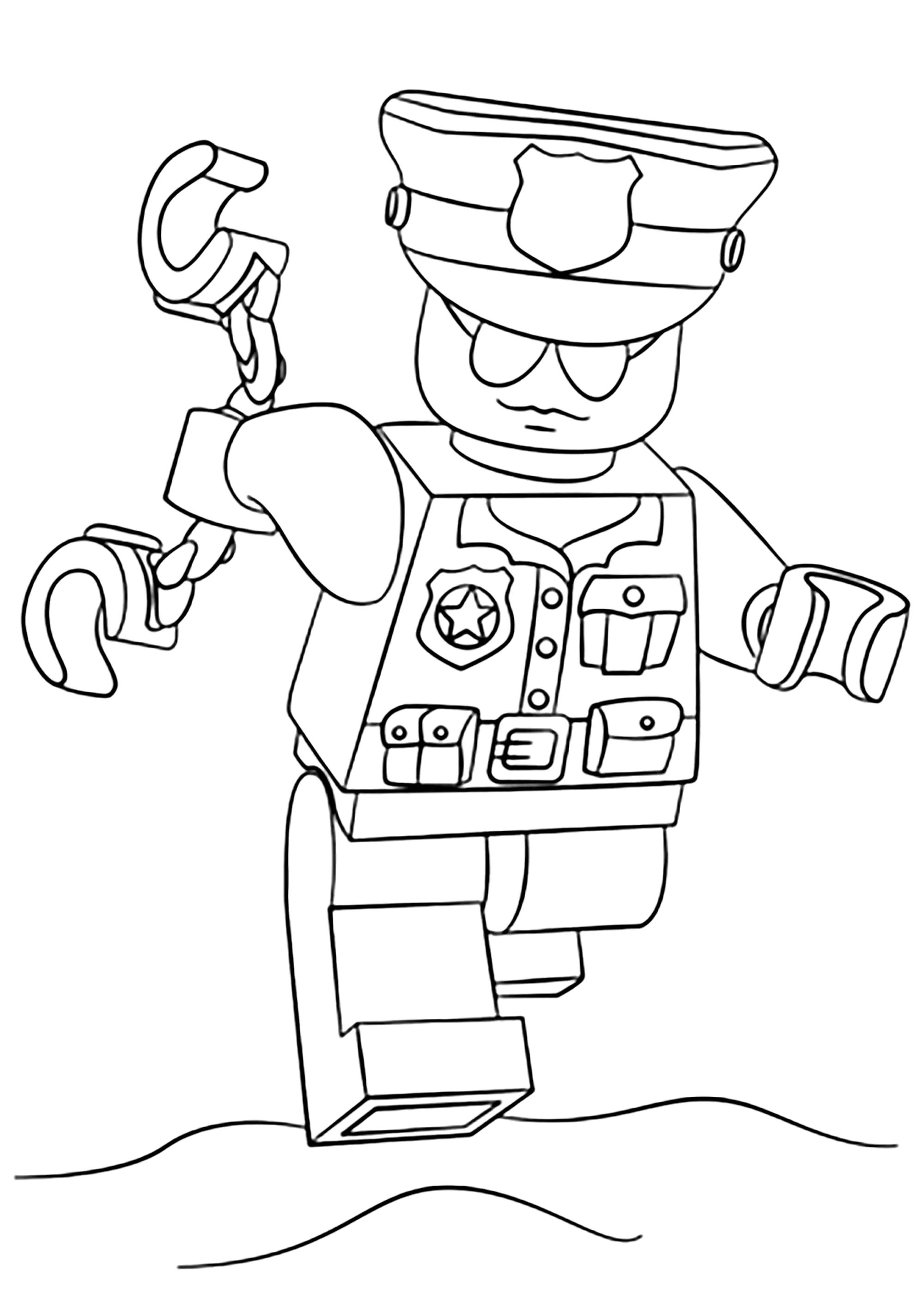 Polizist (Ausmalbild von Legos zum Ausdrucken und Ausmalen für Kinder)