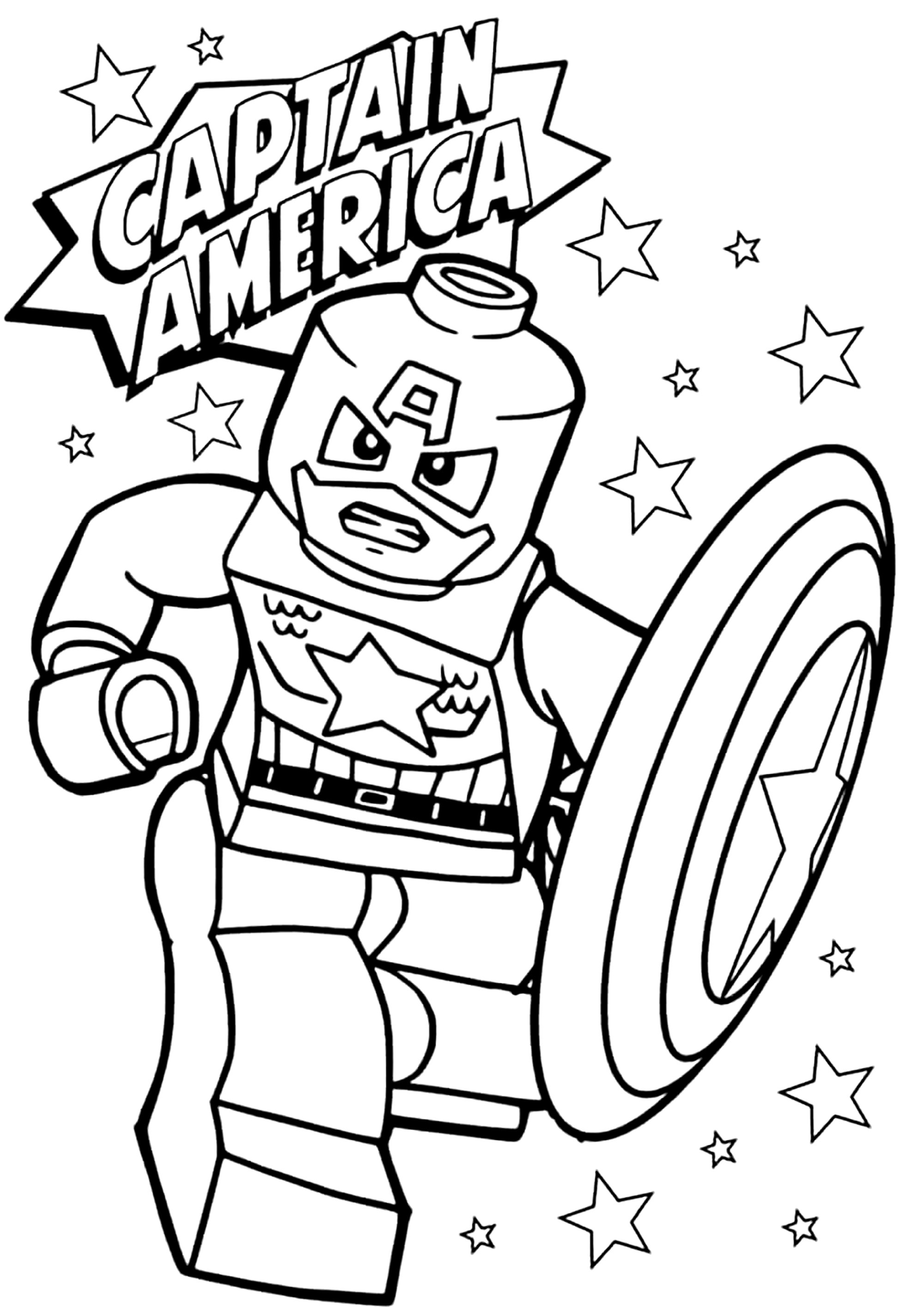 Captain America (Ausmalbild von Legos zum Ausdrucken und Ausmalen für Kinder)