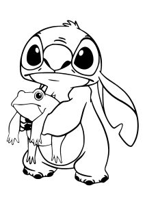 Stich mit einem Frosch. (Ausmalbild von Lilo und Stitch)