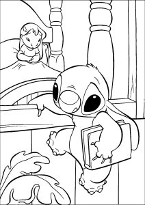 Stitch hilft Lilo einzuschlafen. (Ausmalbild von Lilo und Stitch)