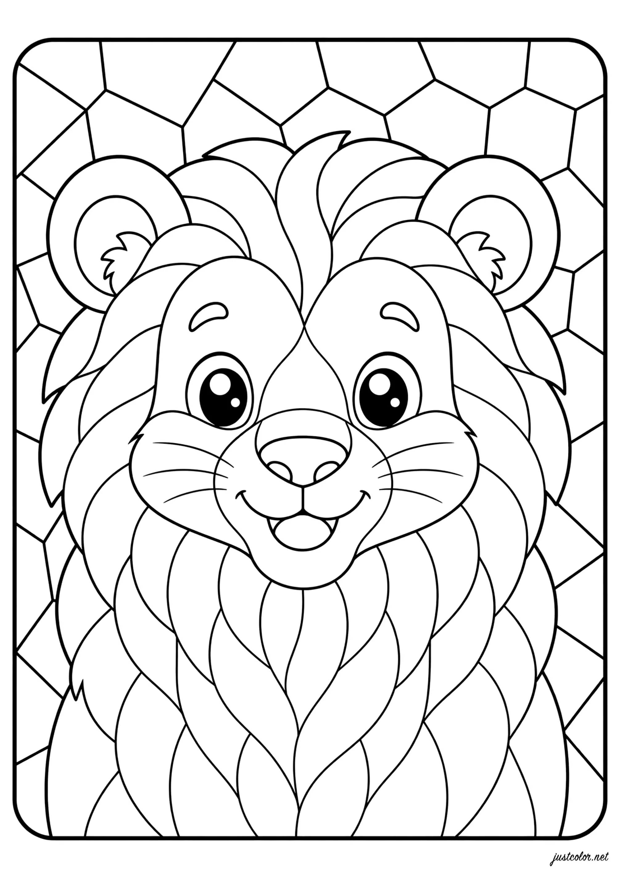 Freundliches Löwenlächeln (Ausmalbild von Löwe zum Ausdrucken und Ausmalen für Kinder)