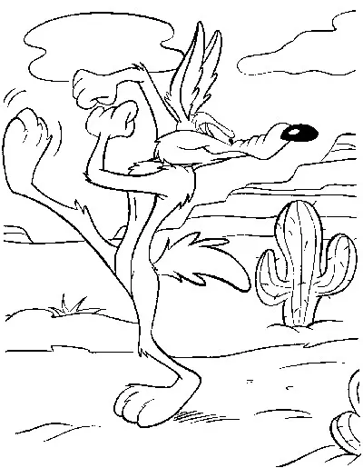 Der Kojote, der bereit ist, zu versuchen, Piepmatz zu fangen (Ausmalbild von Looney Tunes zum Ausdrucken und Ausmalen für Kinder)