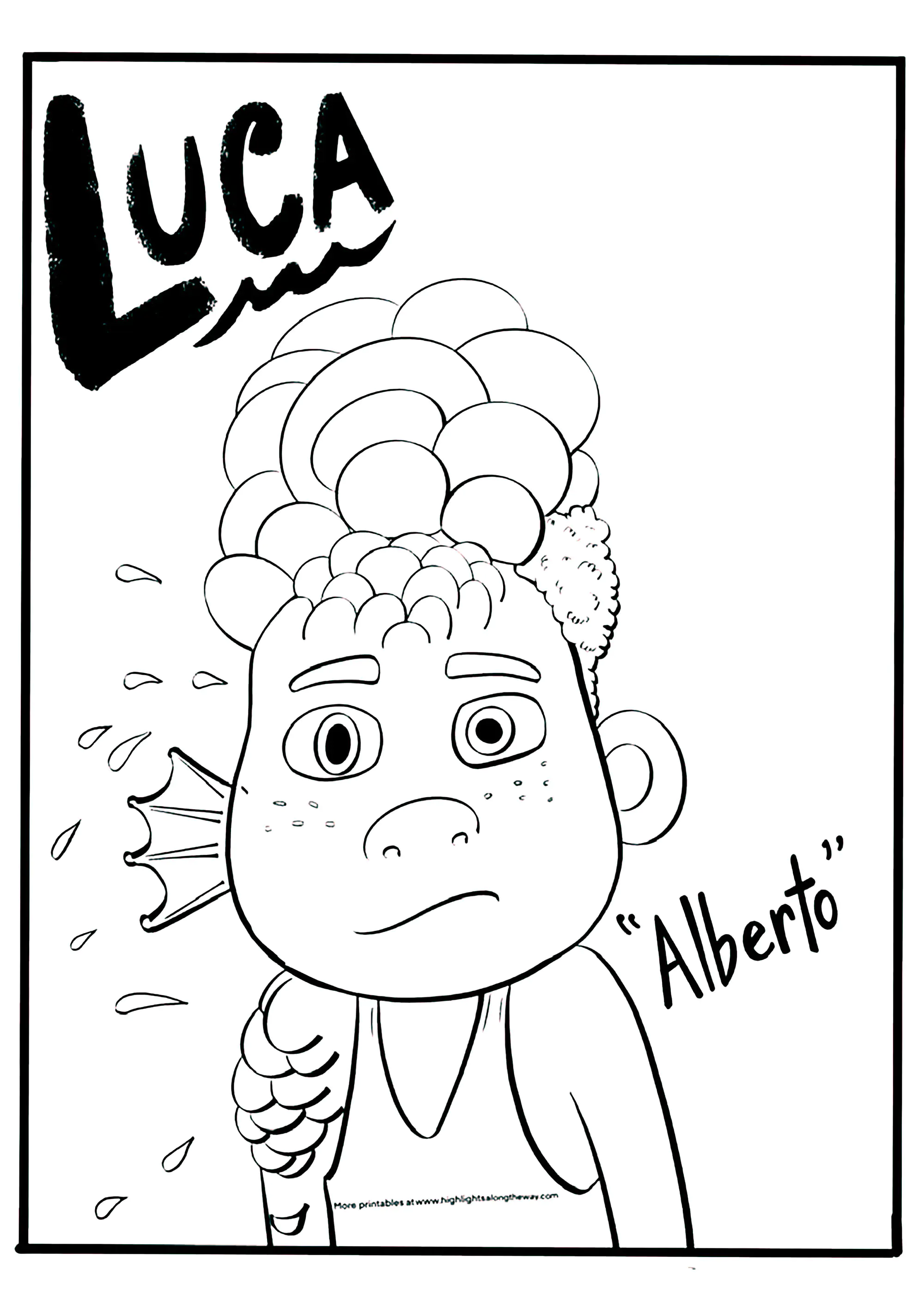 Alberto verwandelt sich. (Ausmalbild von Luca zum Ausdrucken und Ausmalen für Kinder)