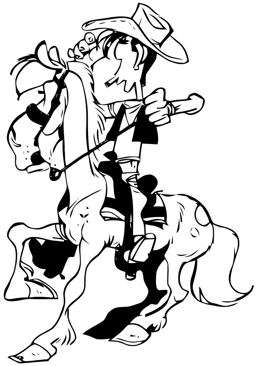 Lucky Luke mit seinem Pferd Jolly Jumper (Ausmalbild zum Ausdrucken und Ausmalen für Kinder)
