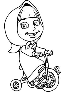 Masha auf ihrem Fahrrad. (Ausmalbild von Macha und der Bär)