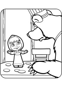 Masha möchte spielen. (Ausmalbild von Macha und der Bär)