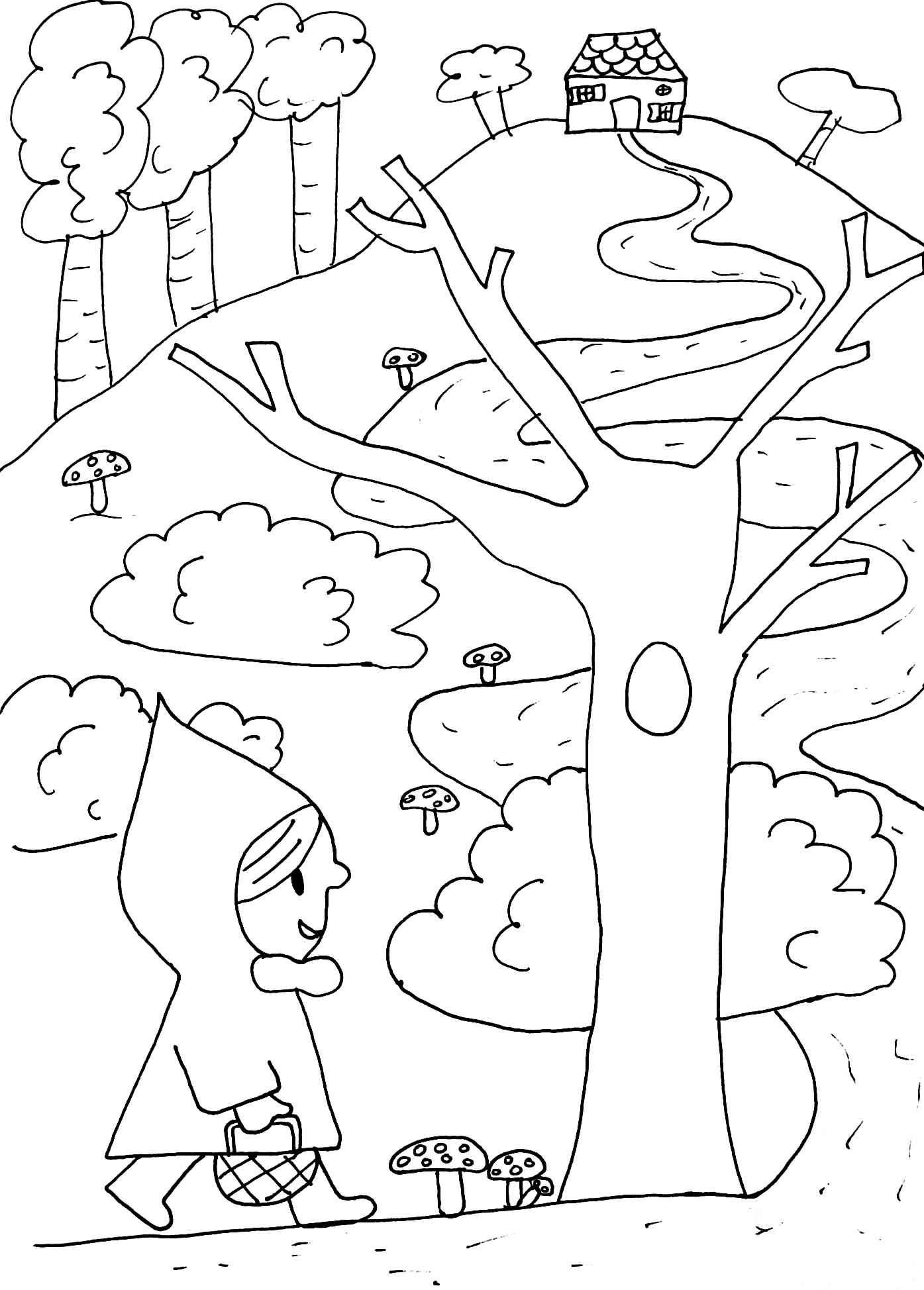 Rotkäppchen (einfach) (Ausmalbild von Märchen zum Ausdrucken und Ausmalen für Kinder)