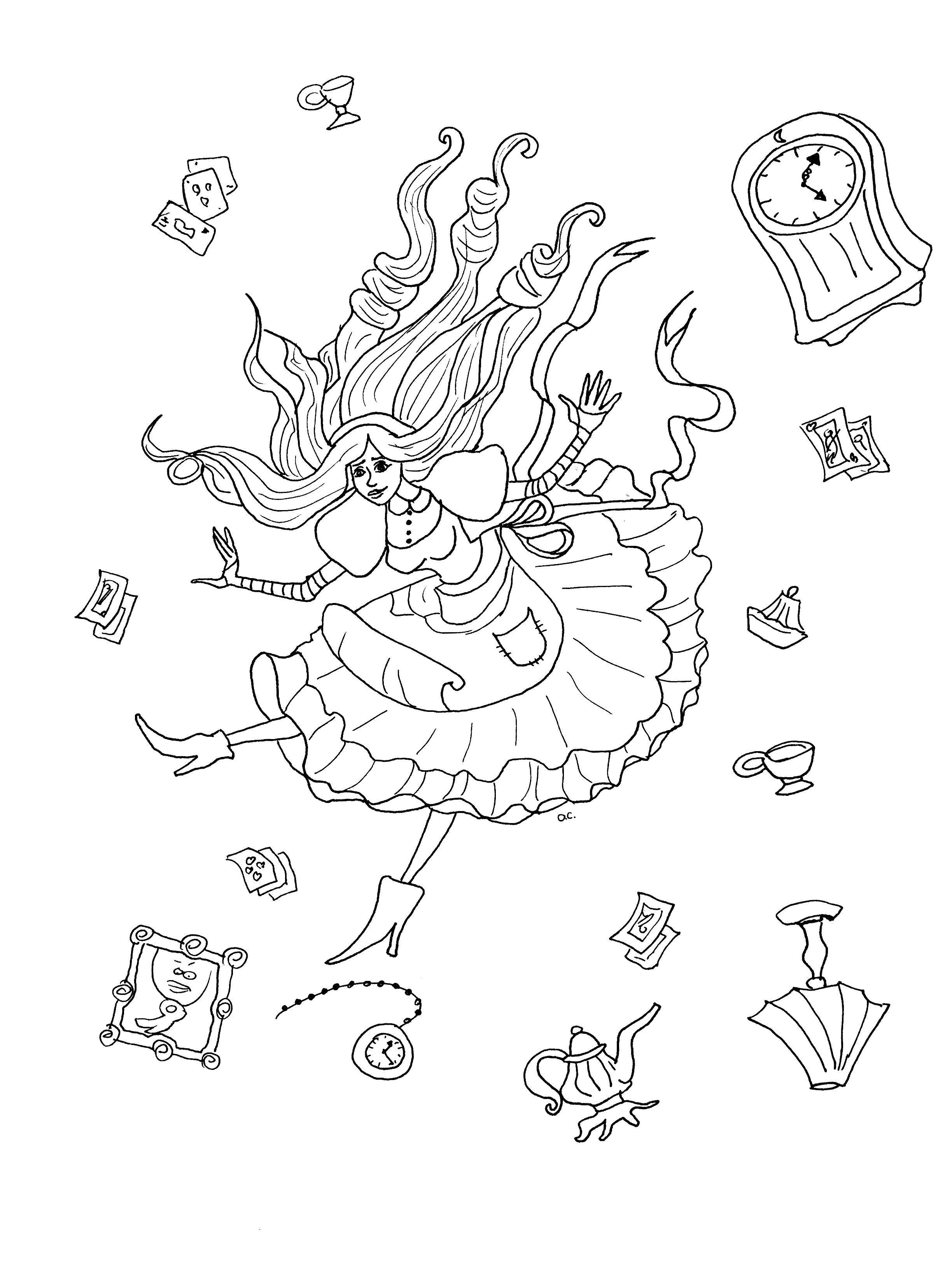 Alice im Wunderland (Ausmalbild von Märchen zum Ausdrucken und Ausmalen für Kinder)