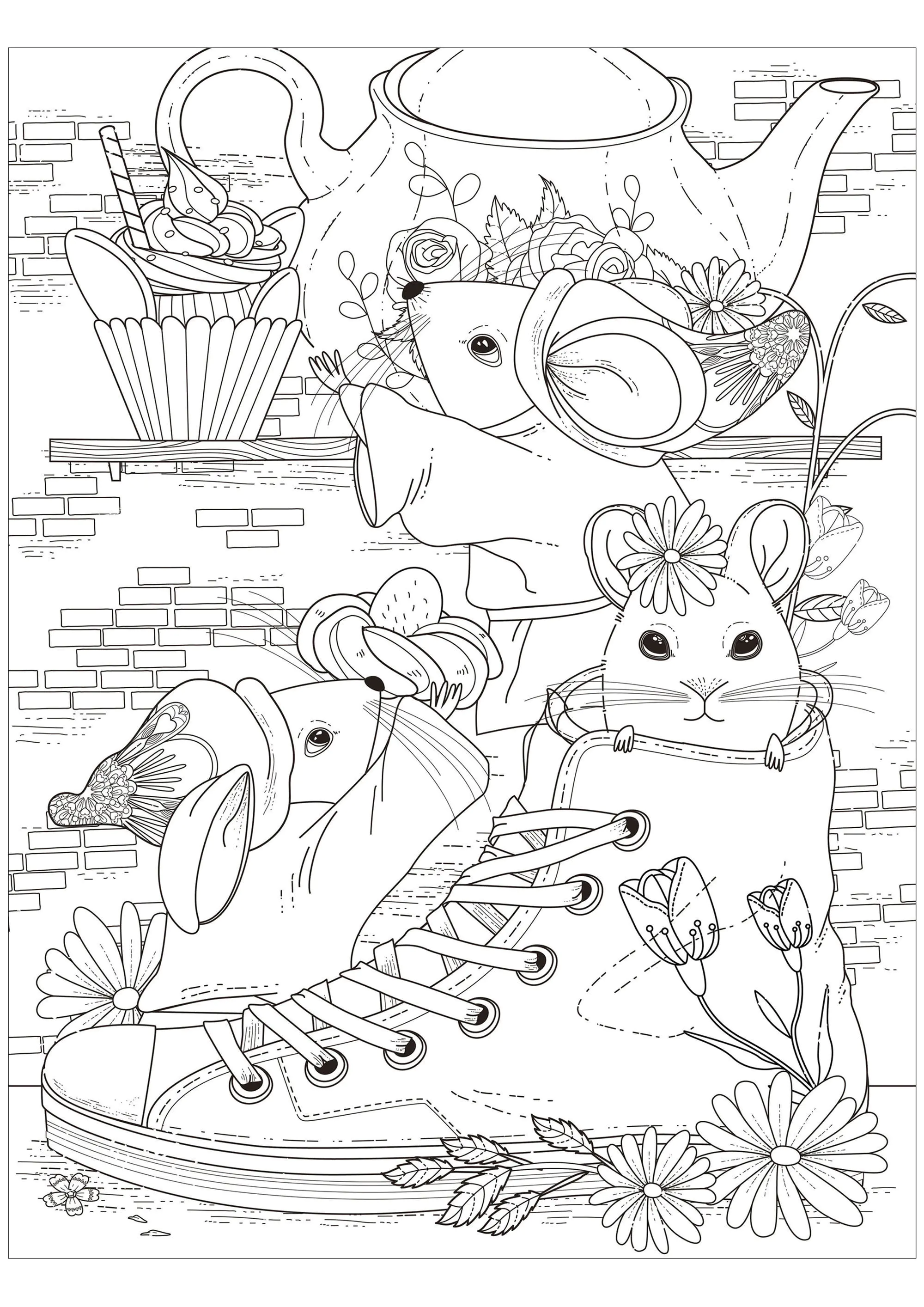 Die Maus im Schuh (Ausmalbild von Maeuse zum Ausdrucken und Ausmalen für Kinder)