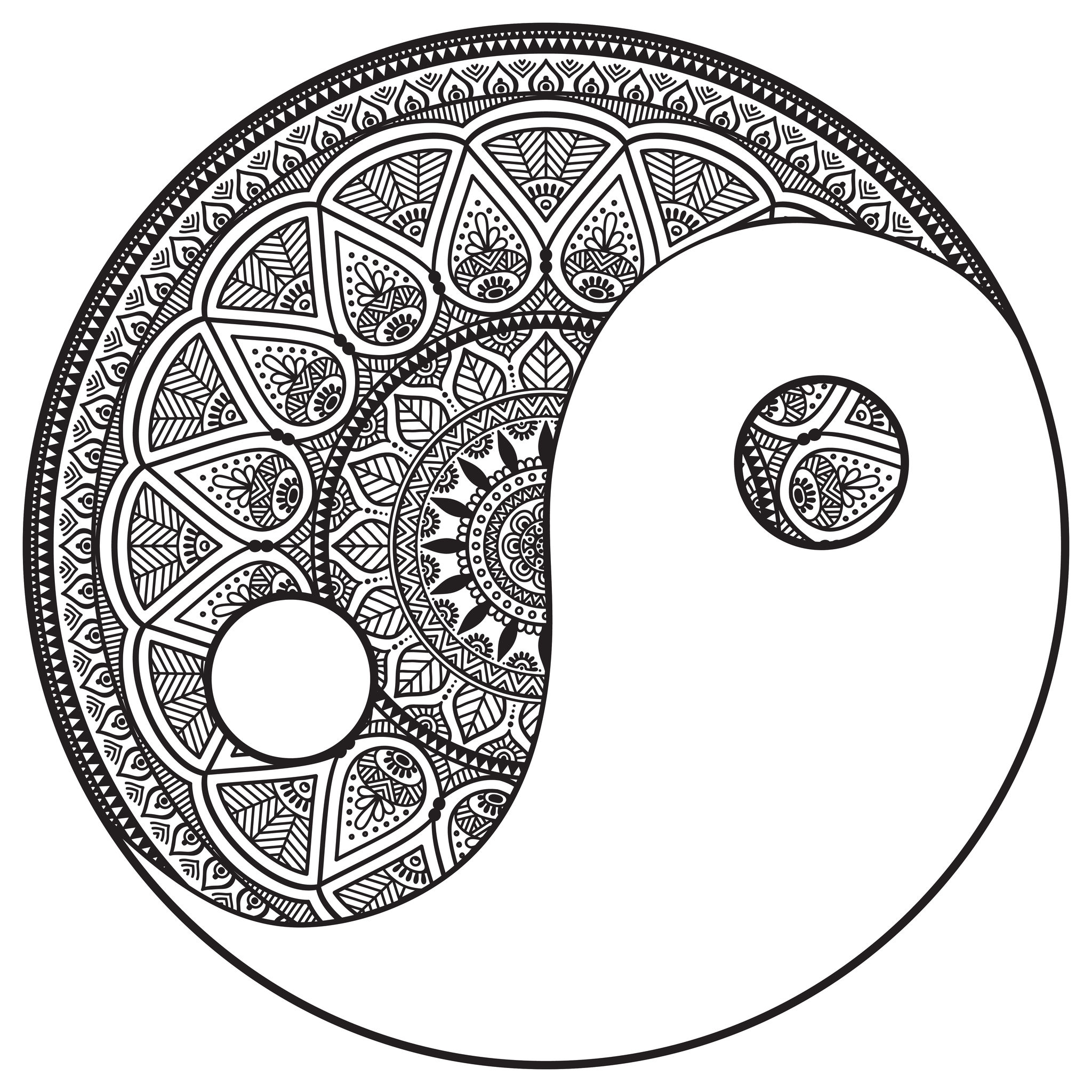 Yin- und Yan-Mandala (Ausmalbild zum Ausdrucken und Ausmalen für Kinder)