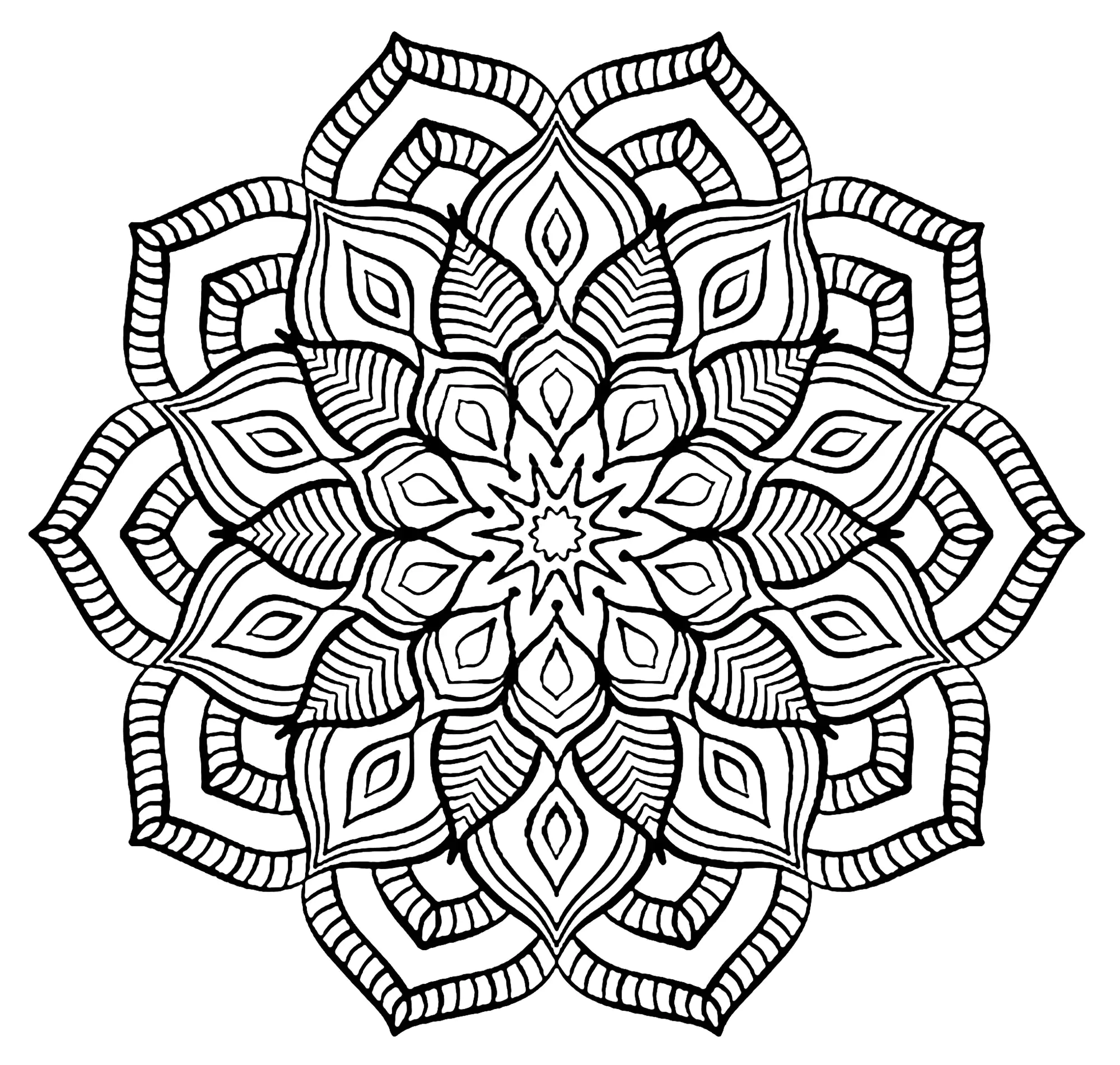 Große Blume (Ausmalbild von Mandala zum Ausdrucken und Ausmalen für Kinder)