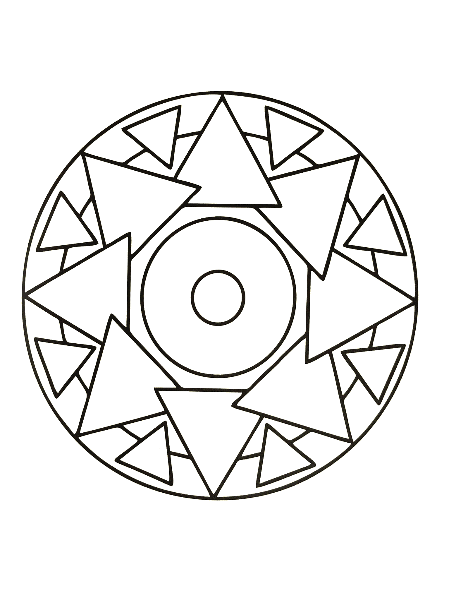 Mandala und Dreiecke (Ausmalbild zum Ausdrucken und Ausmalen für Kinder)