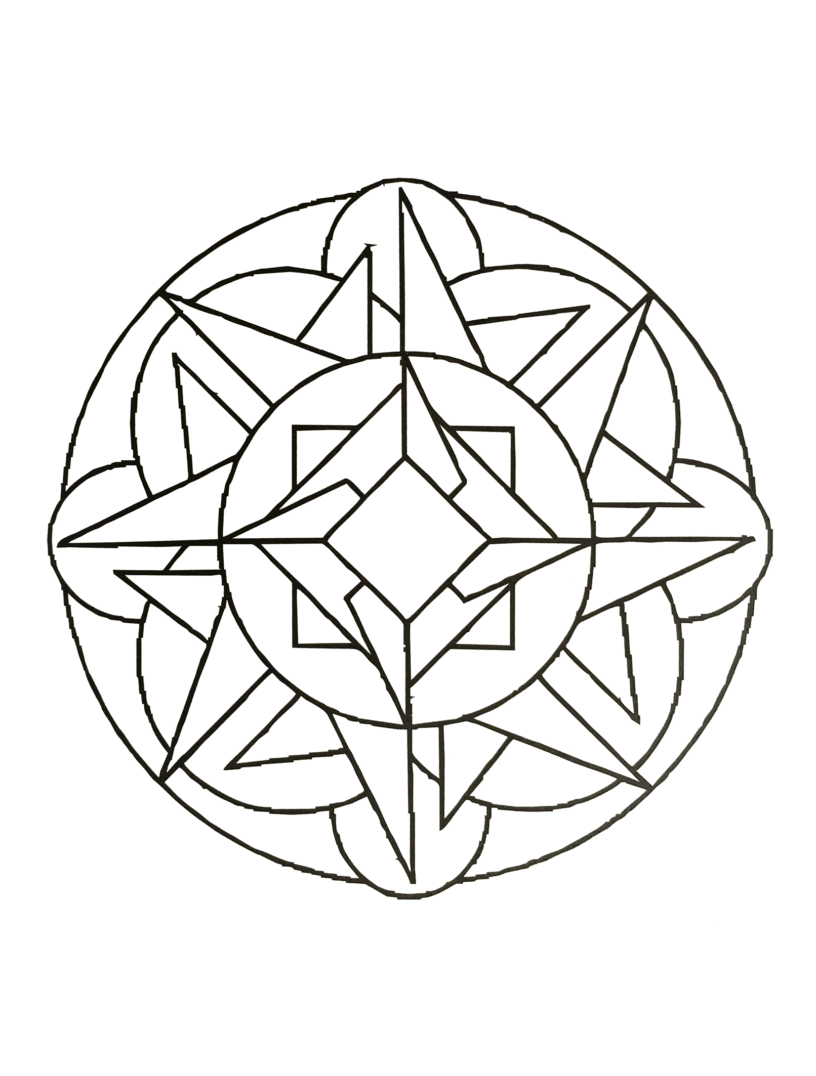 Mandala und symmetrische geometrische Muster (Ausmalbild zum Ausdrucken und Ausmalen für Kinder)