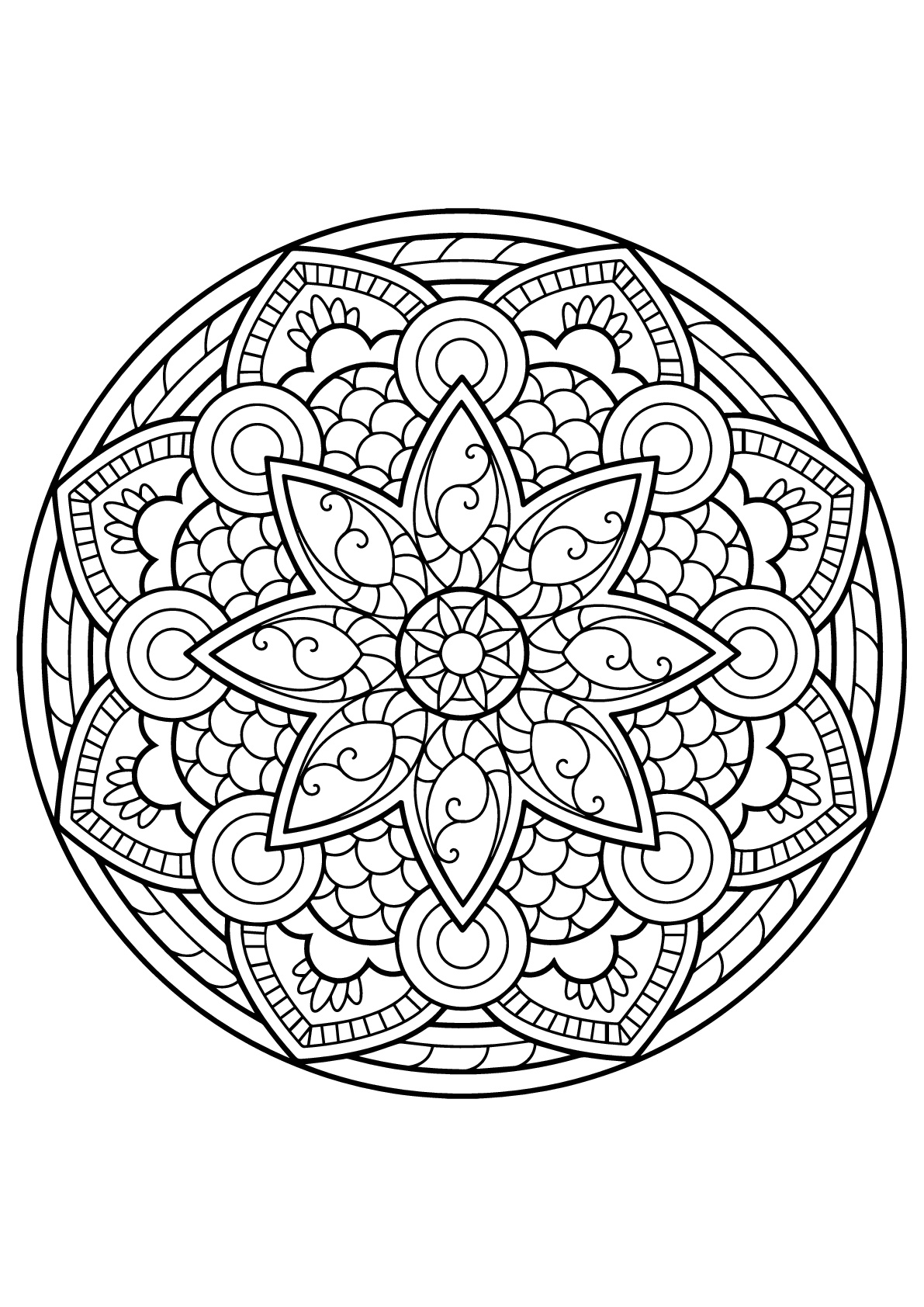 Komplexes und wunderschönes Mandala (Ausmalbild zum Ausdrucken und Ausmalen für Kinder)