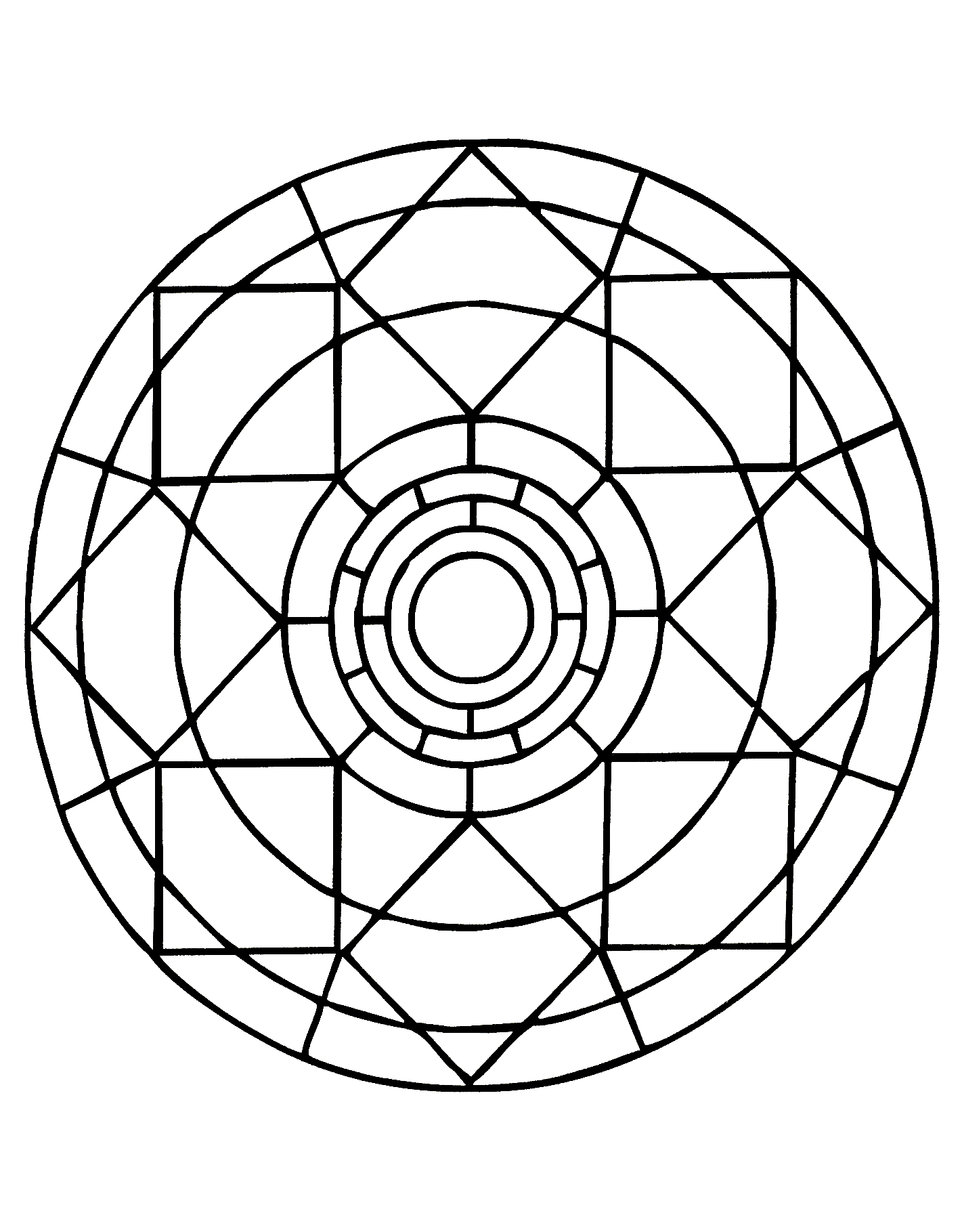 Mandala und geradlinige Formen (Ausmalbild zum Ausdrucken und Ausmalen für Kinder)