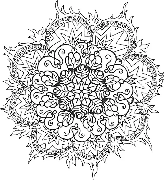 Sophistiziertes Mandala, für die Älteren. (Ausmalbild zum Ausdrucken und Ausmalen für Kinder)