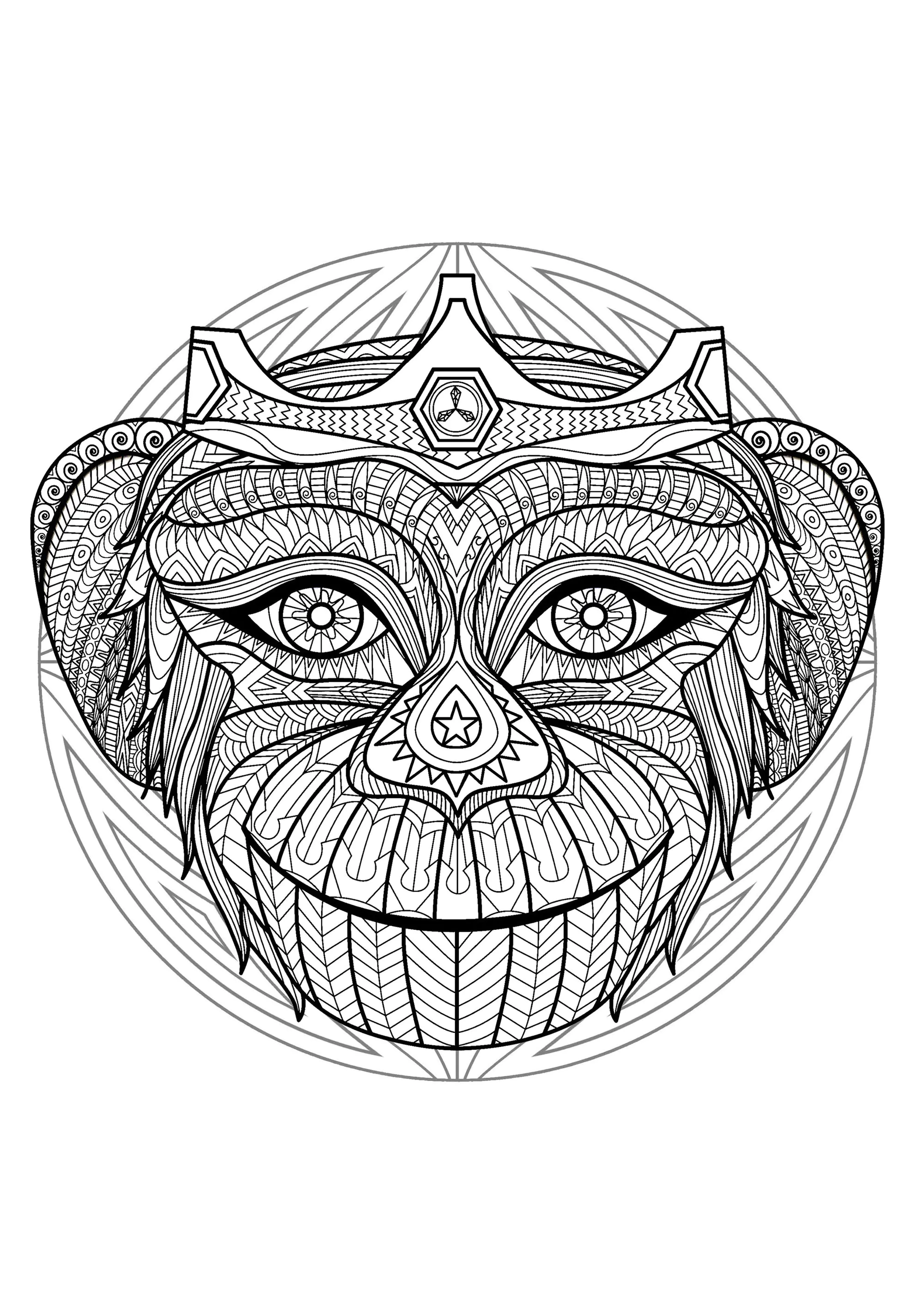Affenkopf - Version - 2 (Ausmalbild von Mandala zum Ausdrucken und Ausmalen für Kinder)