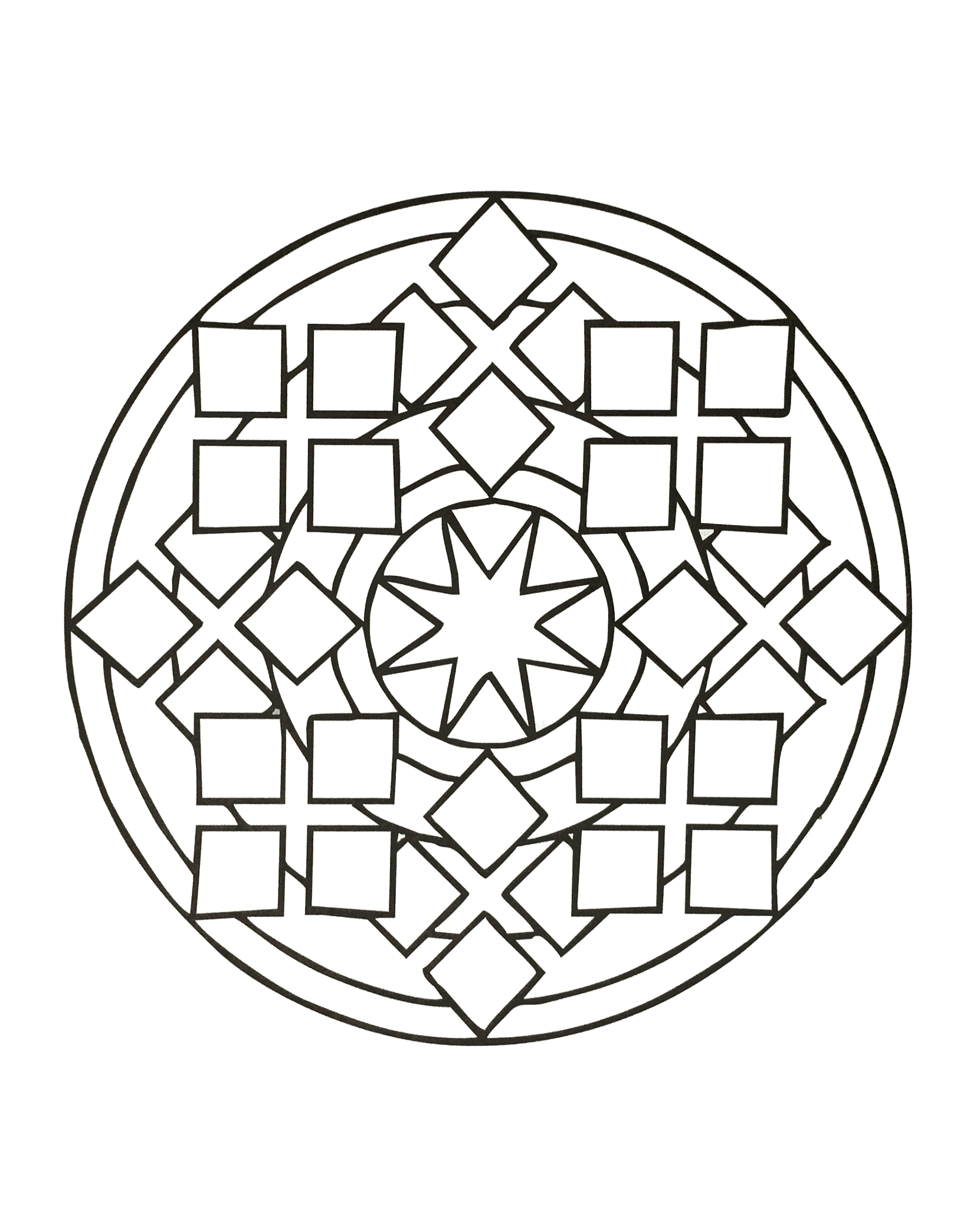 Mandala mit Quadraten (Ausmalbild zum Ausdrucken und Ausmalen für Kinder)