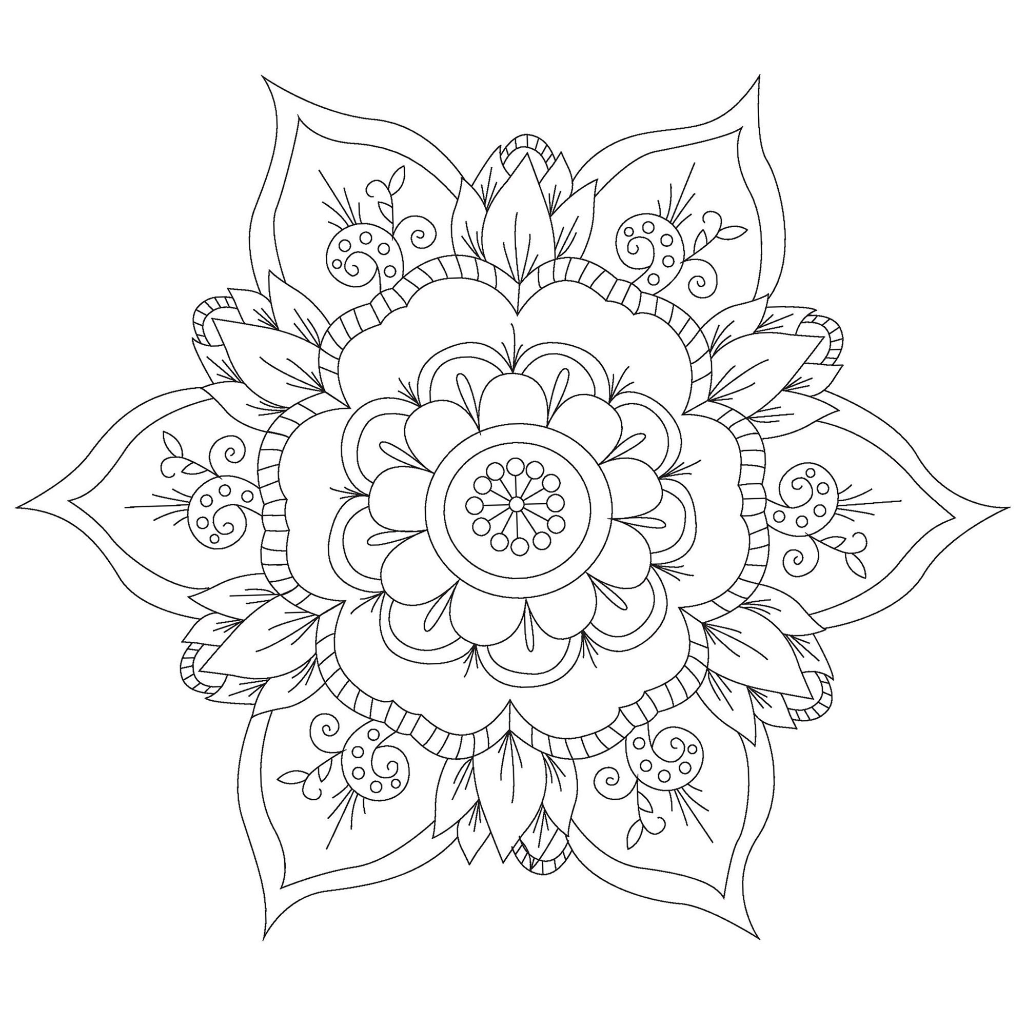 Schönes Mandala in Form von Blumen (Ausmalbild zum Ausdrucken und Ausmalen für Kinder)