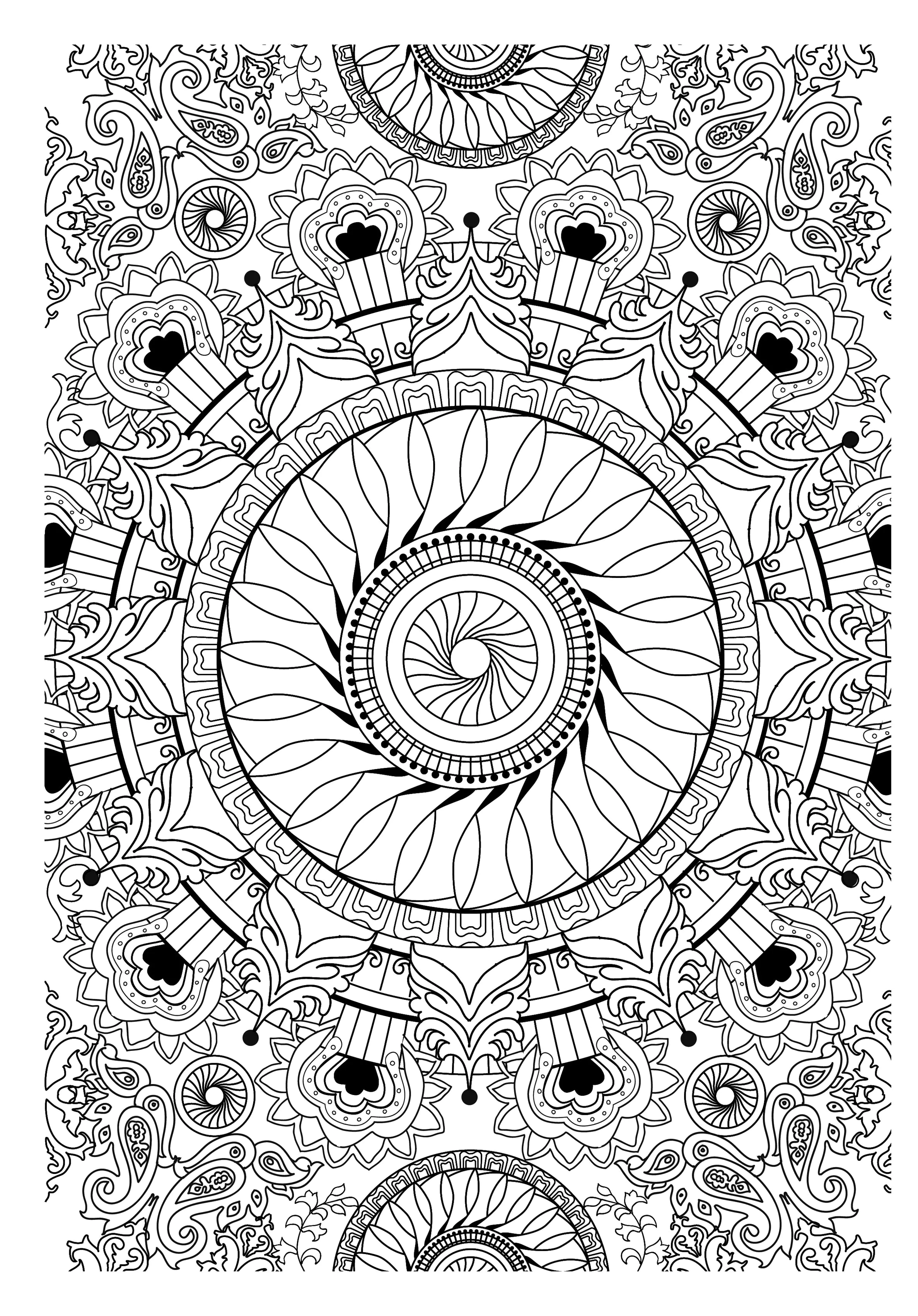 Mandala-komplex-vegetal (Ausmalbild zum Ausdrucken und Ausmalen für Kinder)