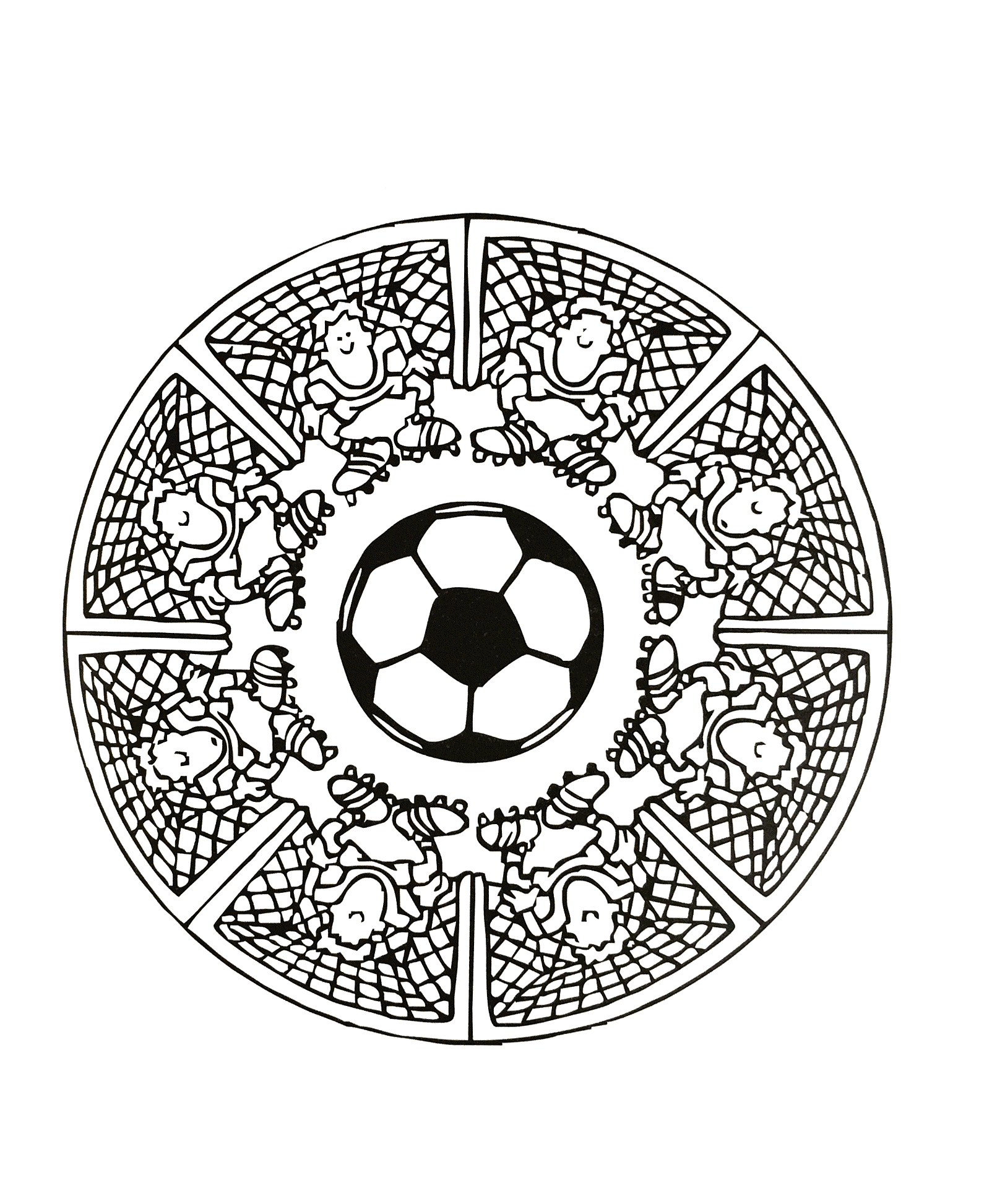 Fußball-Mandala (Ausmalbild zum Ausdrucken und Ausmalen für Kinder)