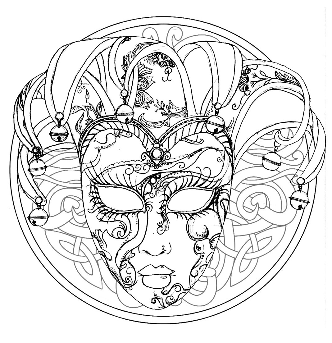 Venetianischer Karneval-Masken-Mandala (Ausmalbild zum Ausdrucken und Ausmalen für Kinder)