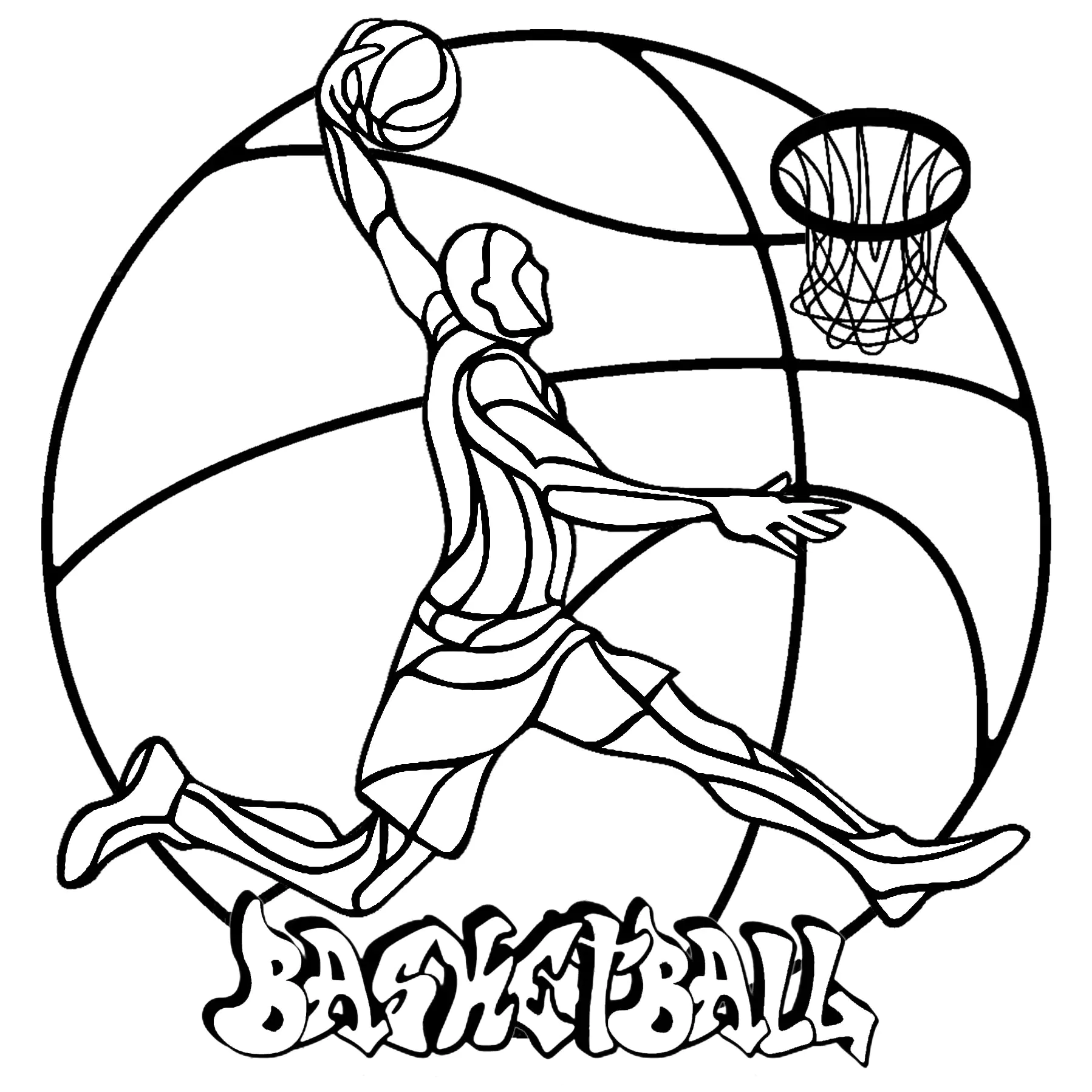 Mandala 'Basketball' auf Deutsch übersetzt wäre Mandala 'Basketball'. (Ausmalbild zum Ausdrucken und Ausmalen für Kinder)