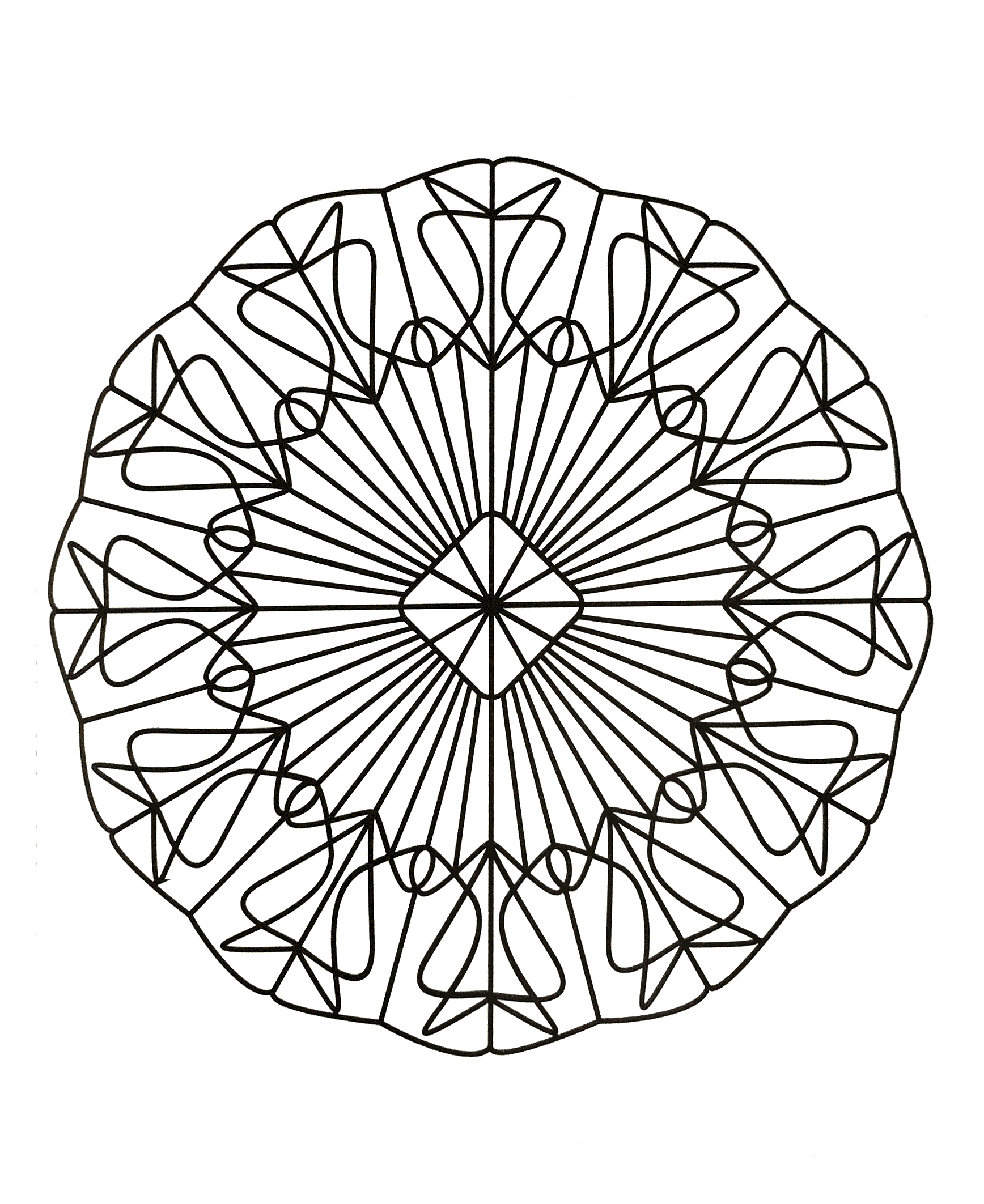 Mandala und harmonische Linien (Ausmalbild zum Ausdrucken und Ausmalen für Kinder)