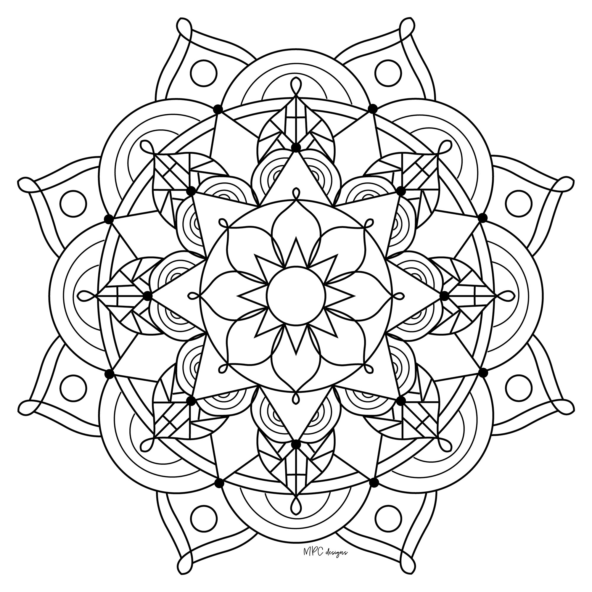  Einfaches Mandala mit feinen Blütenblättern - Ausmalbilder von Mandala Motiv 